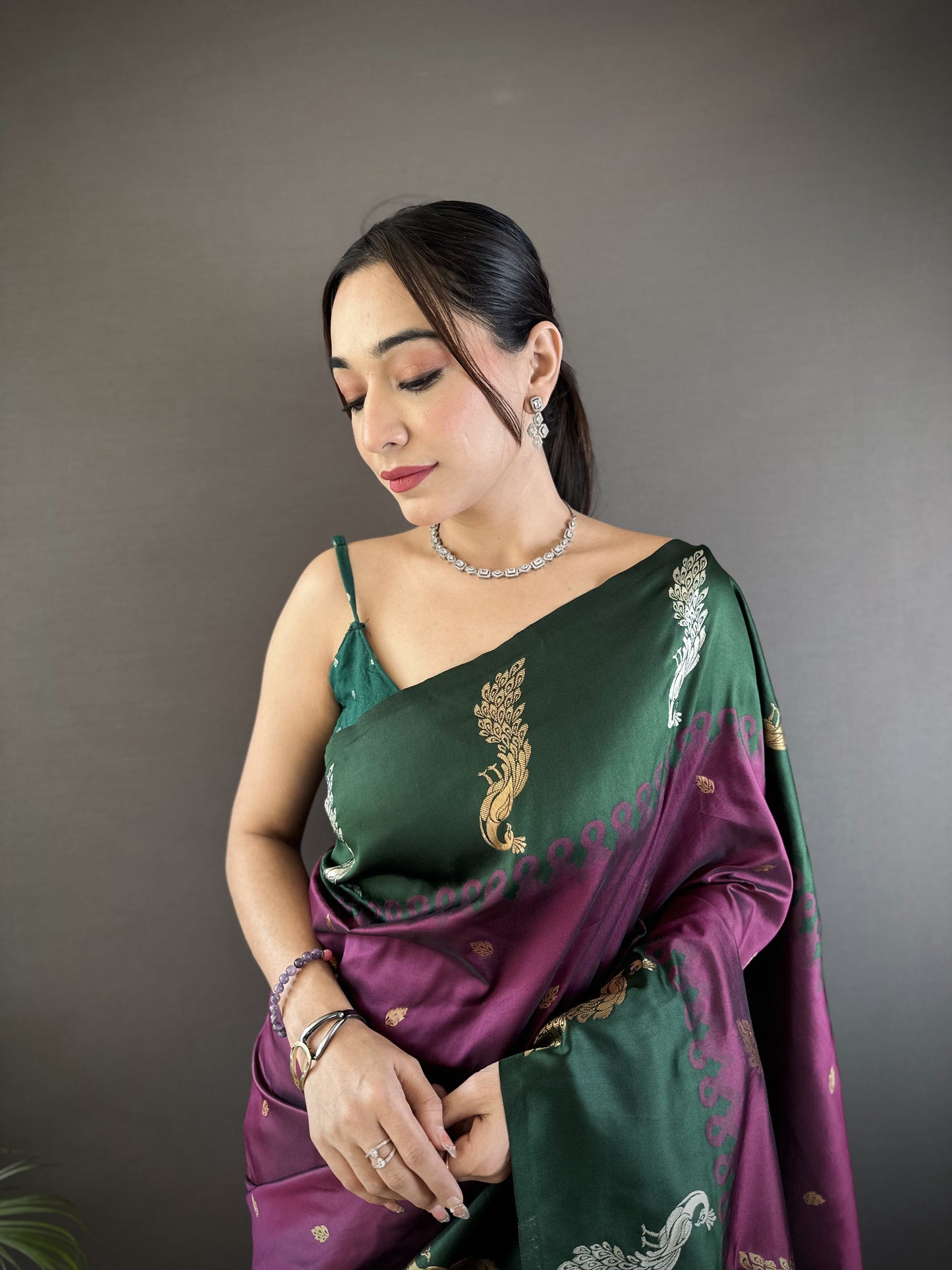 Sonakshi Women's Wine Soft Banarasi Silk Zari Weaving Traditional Saree with Blouse
