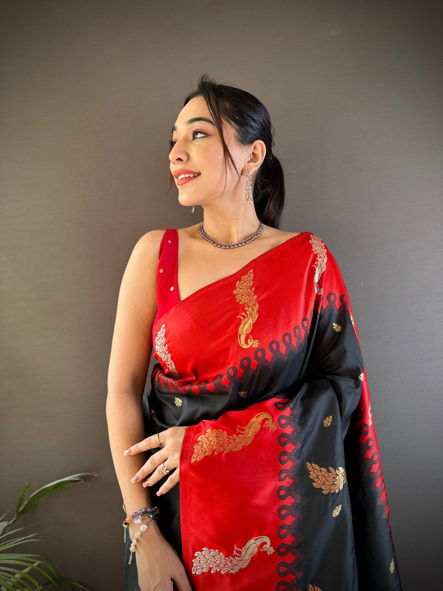 Sonakshi Women's Black Soft Banarasi Silk Zari Weaving Traditional Saree with Blouse