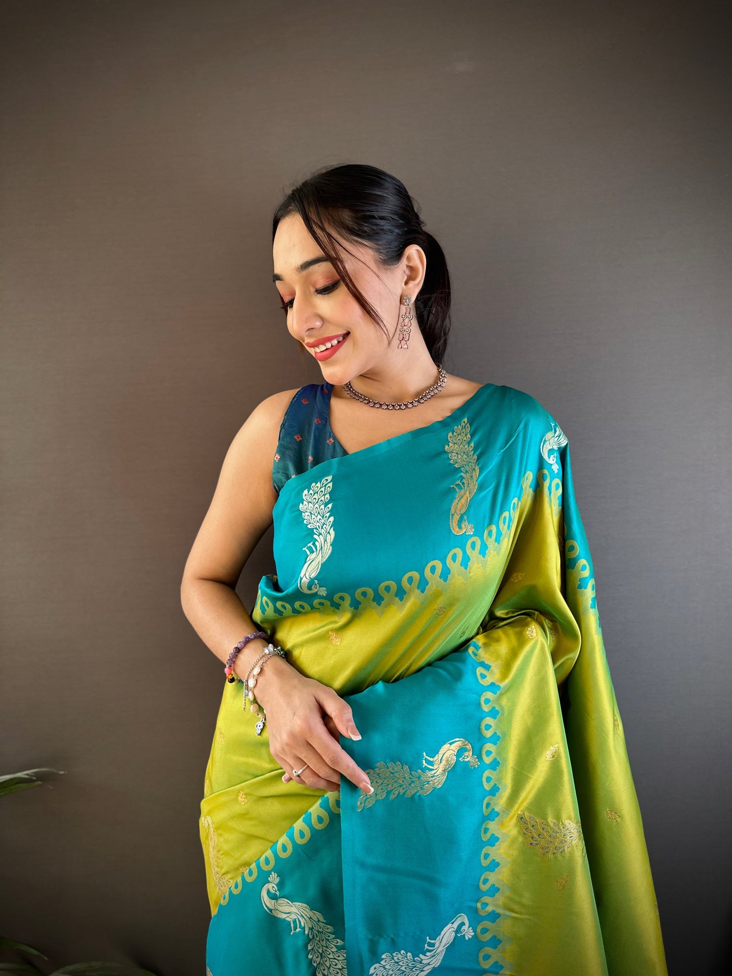 Sonakshi Women's Parrot Soft Banarasi Silk Zari Weaving Traditional Saree with Blouse