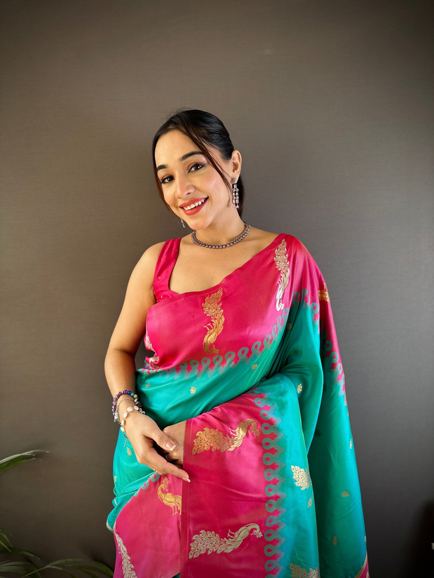 Sonakshi Women's Teal Soft Banarasi Silk Zari Weaving Traditional Saree with Blouse