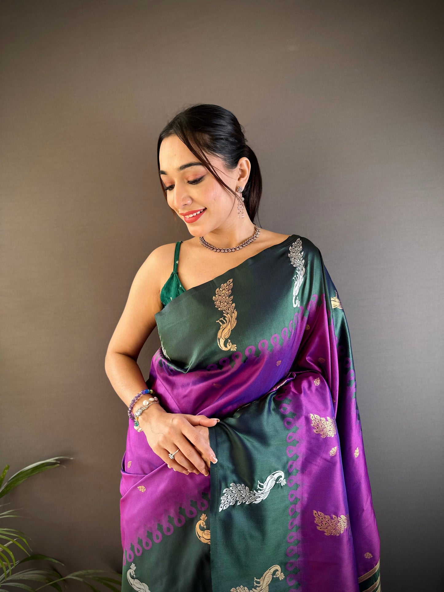 Sonakshi Women's Purple Soft Banarasi Silk Zari Weaving Traditional Saree with Blouse