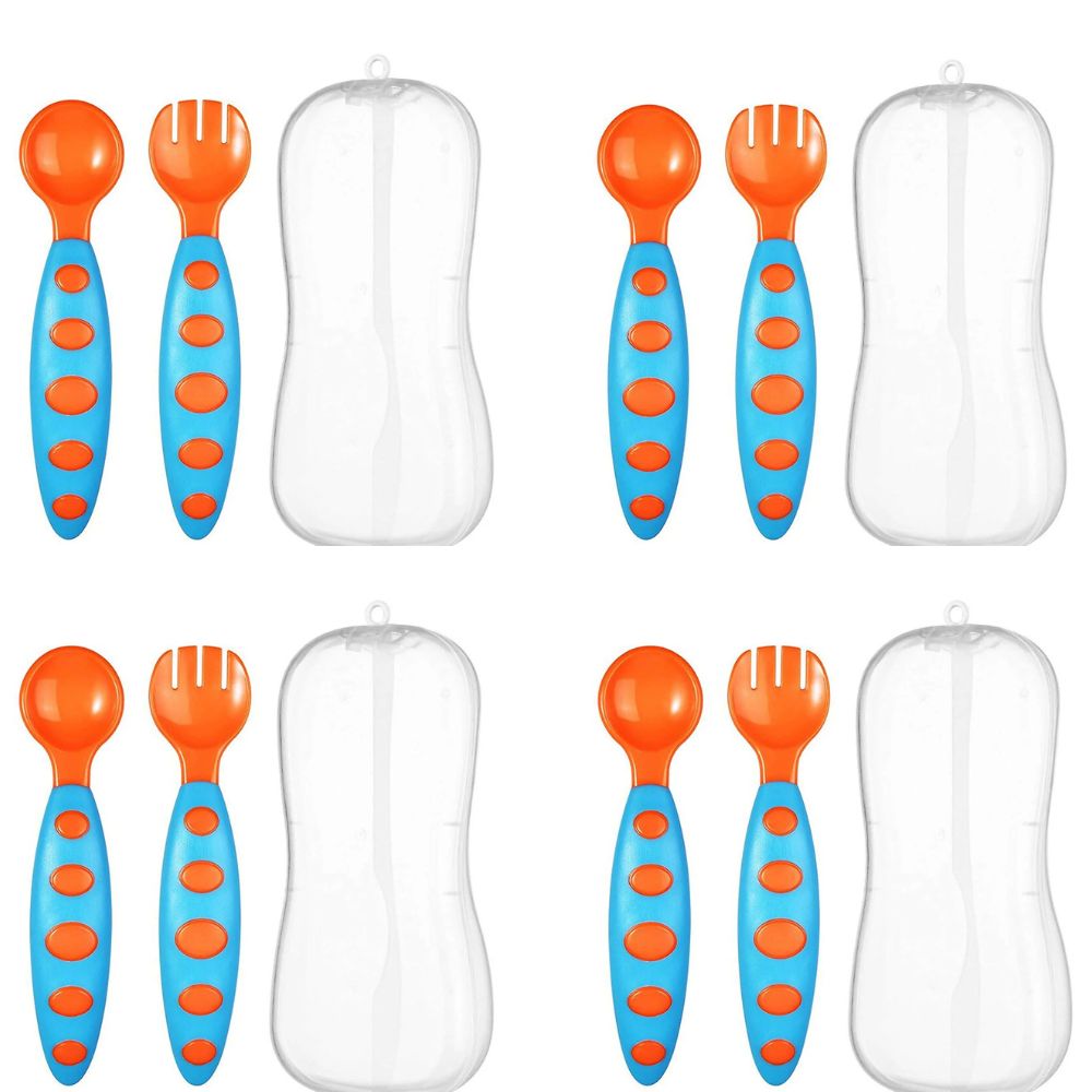 Safe-O-Kid Bpa Free Extra Safe Silicone Feeding/Training Spoon With Box For Baby- Blue & Orange