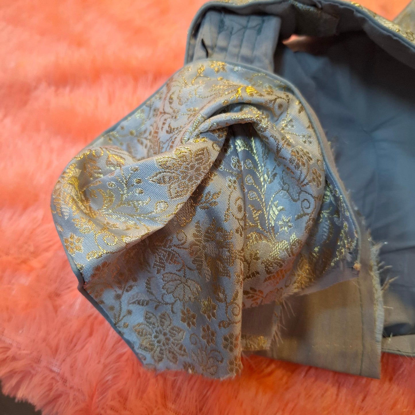 Kia Fashions Grey Banarasi With Gold & Silver Weave Readymade Blouse