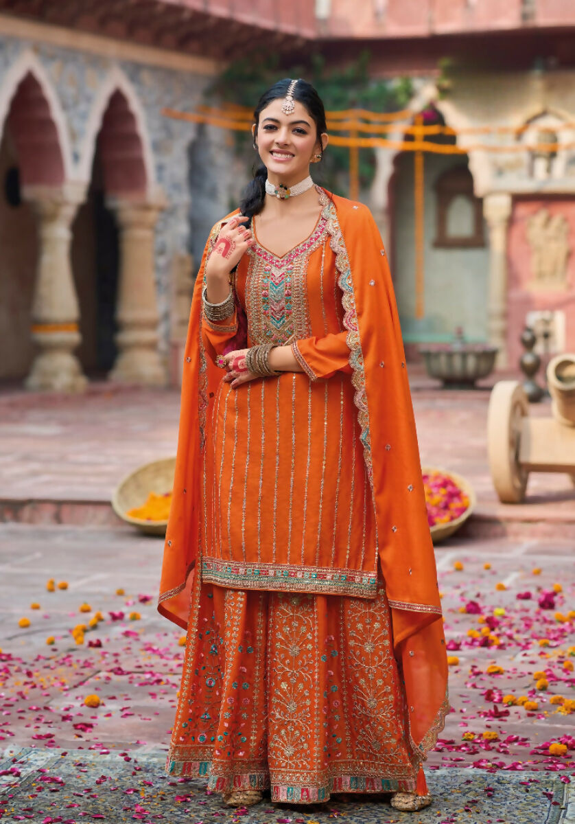 Anaita Coral Premium Embroidery Dhaga Sequin Work Ready Made Suit