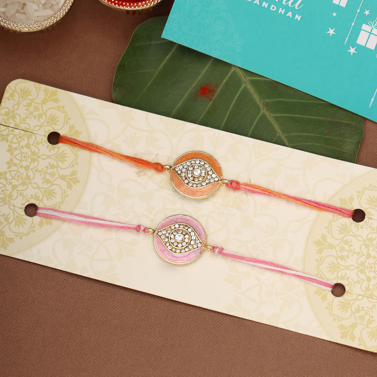 trueBrowns X Voylla Enameled Rakhi Combo Set With Roli Chaawal Pack