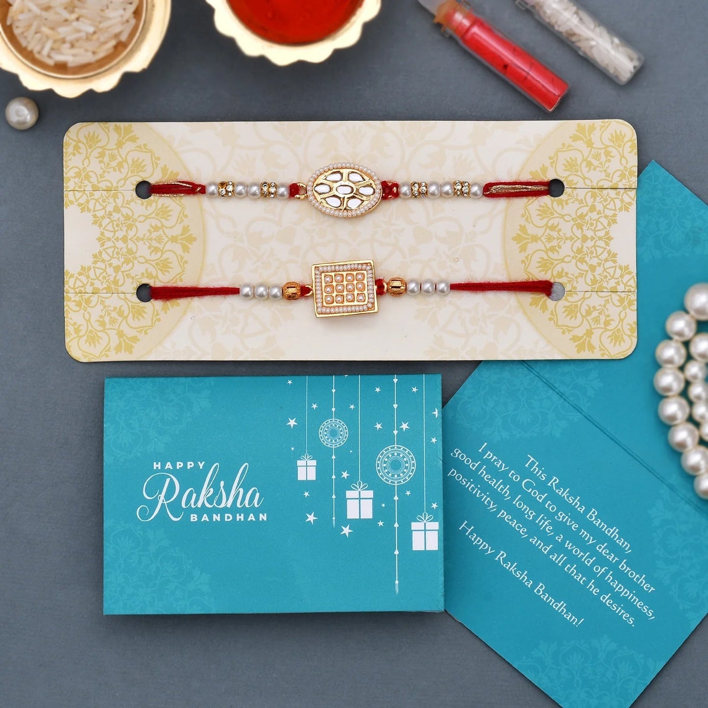 trueBrowns X Voylla Set of 2 Meenakari Kundan Embellished Rakhi