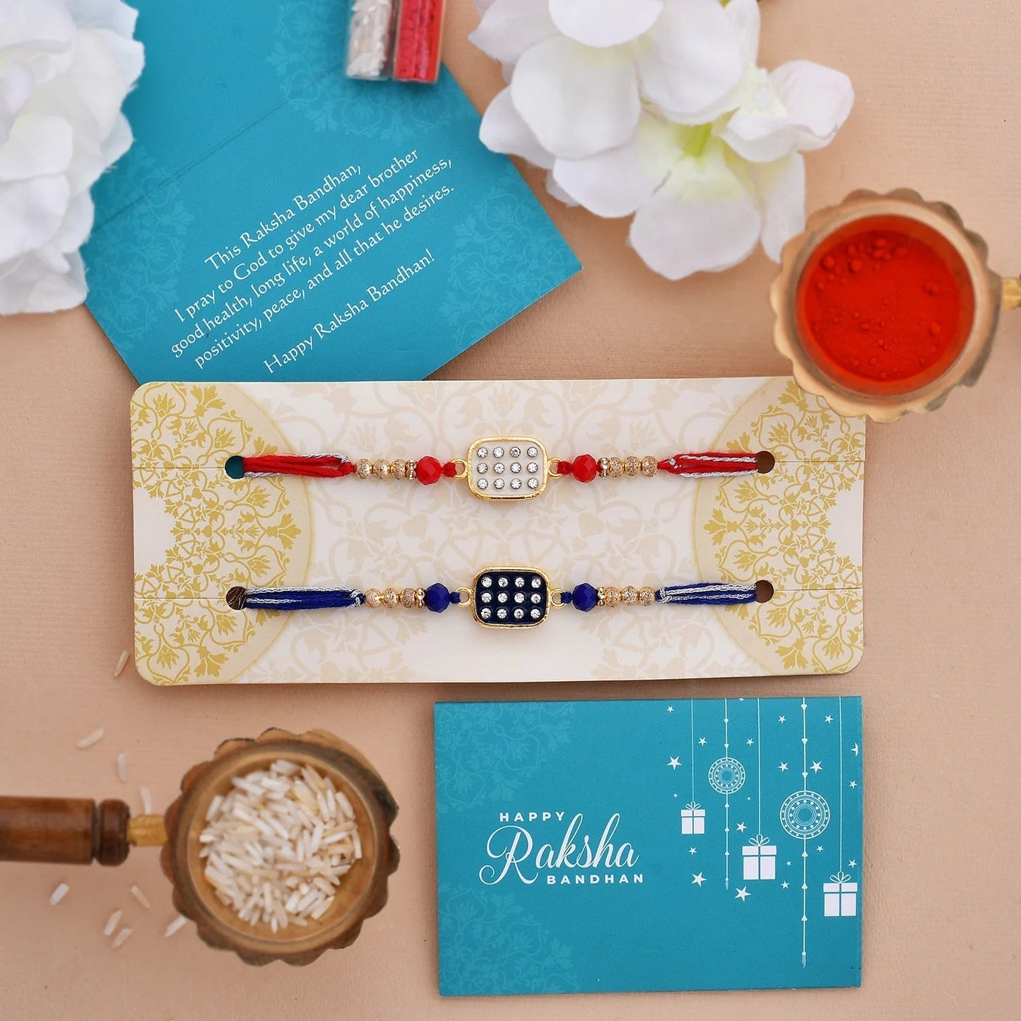 trueBrowns X Voylla Set of 2 Rectangle CZ Embellished Thread Rakhi