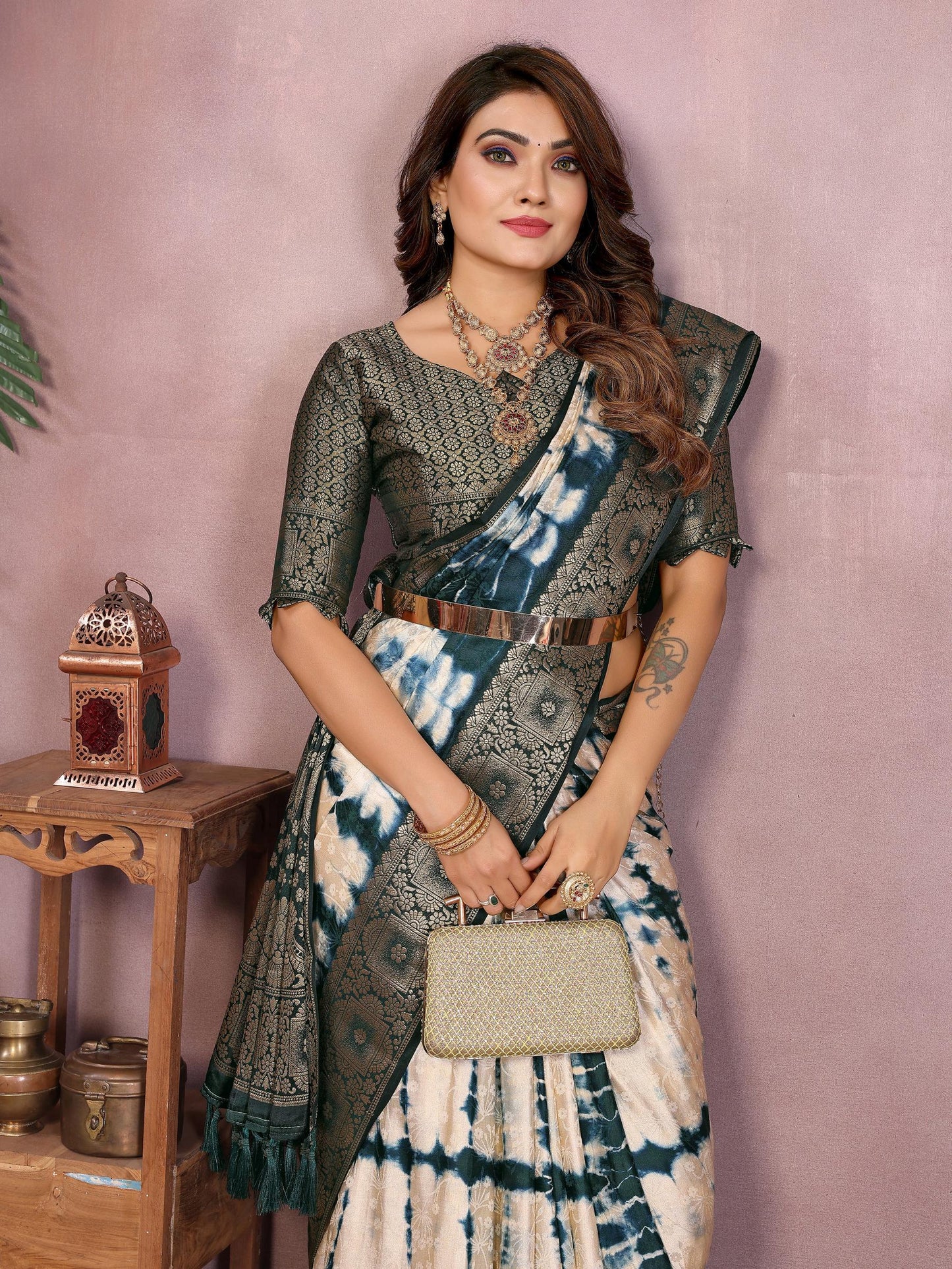 Anaita Blue Soft Satin Silk Saree With Zari Weaving Work