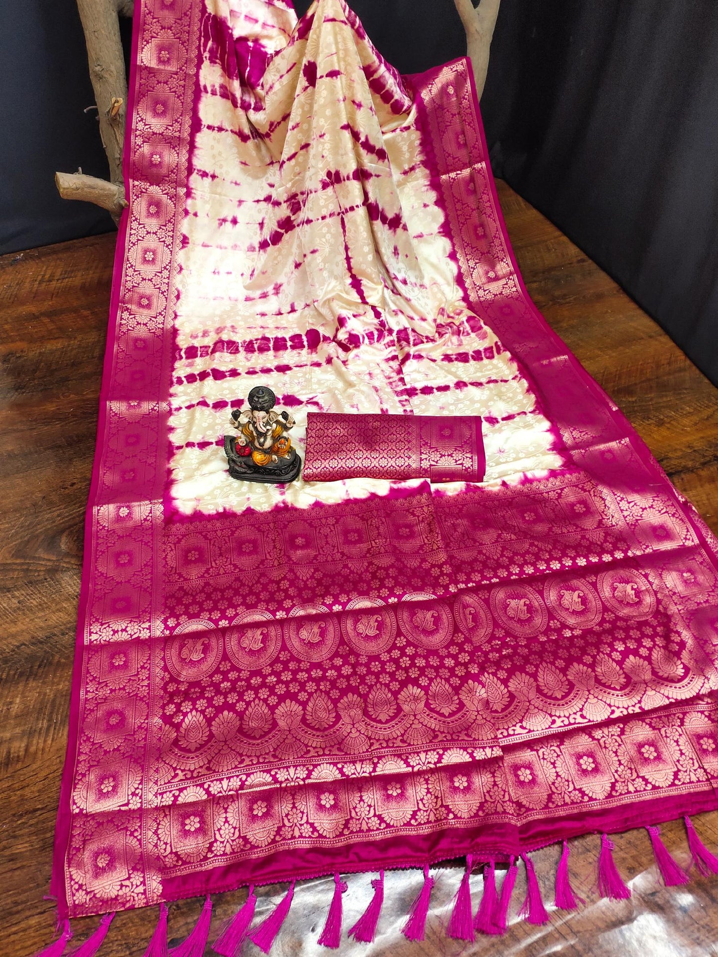 Anaita Pink Soft Satin Silk Saree With Zari Weaving Work