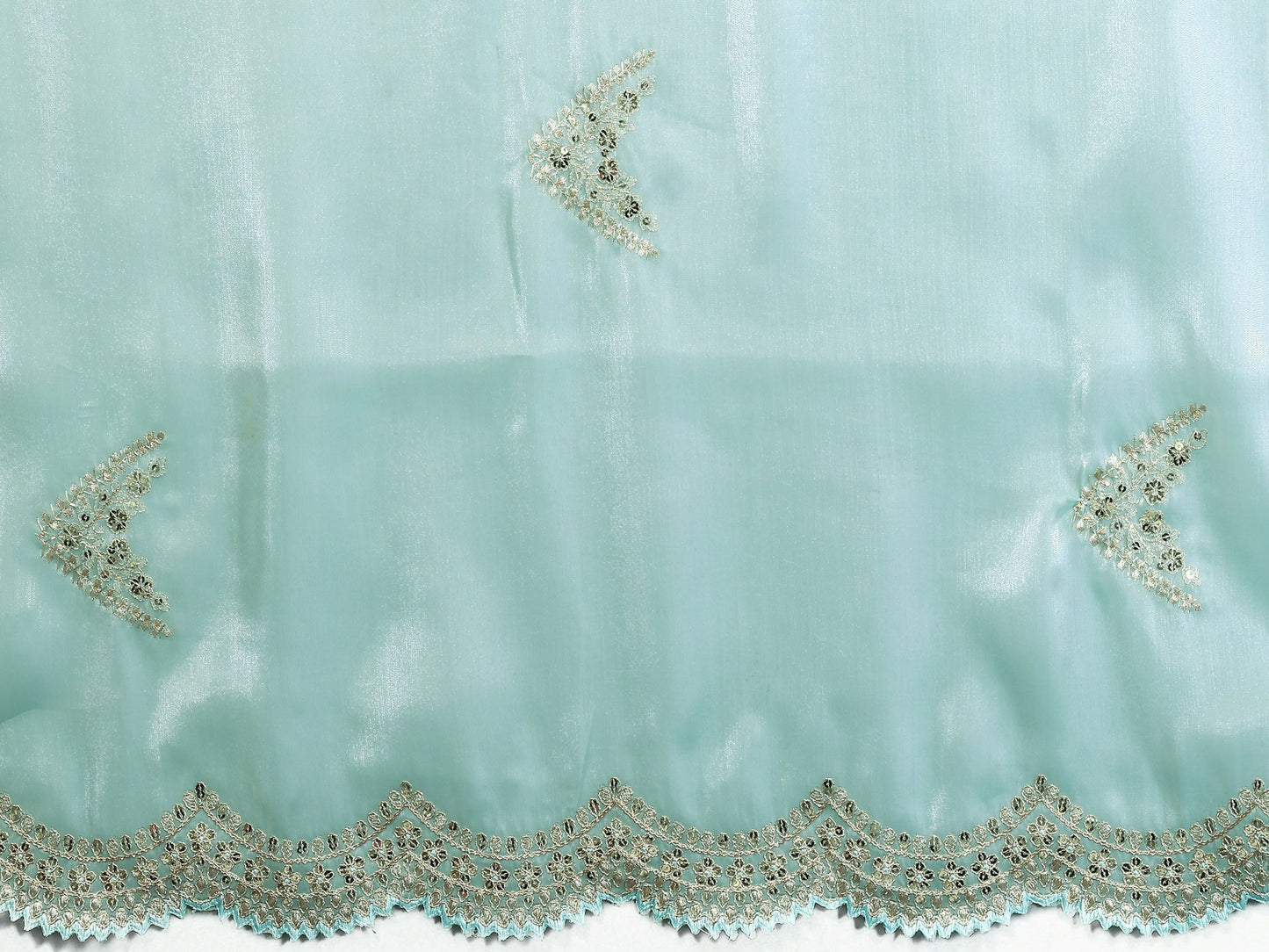 Vastranavya Sky Blue Embroidery Work Shimmer Chiffon Saree with Unstitched Blouse