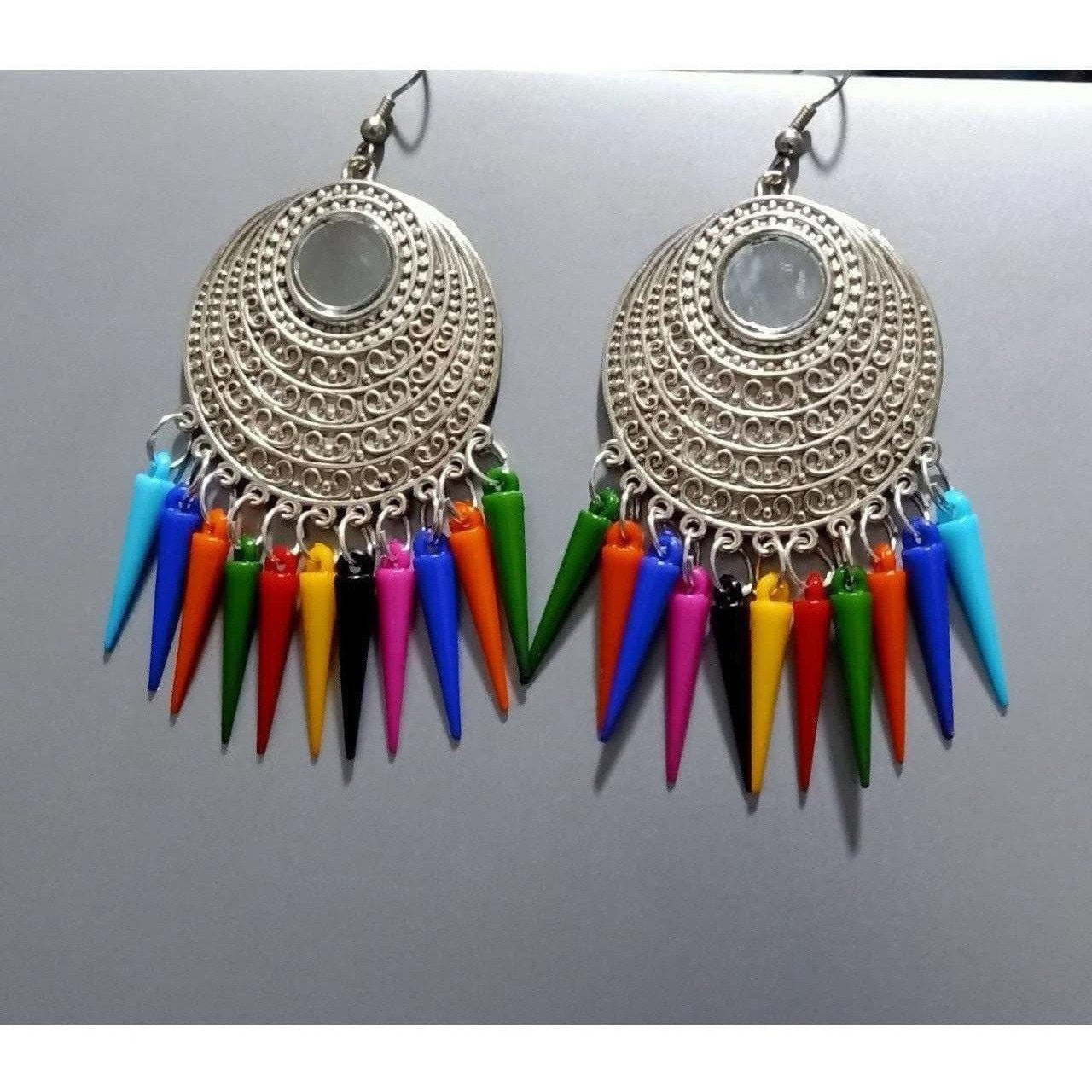 MS Fashion India Silver Oxidized Latest Fashion Long Alloy Drops Chandbali Earrings