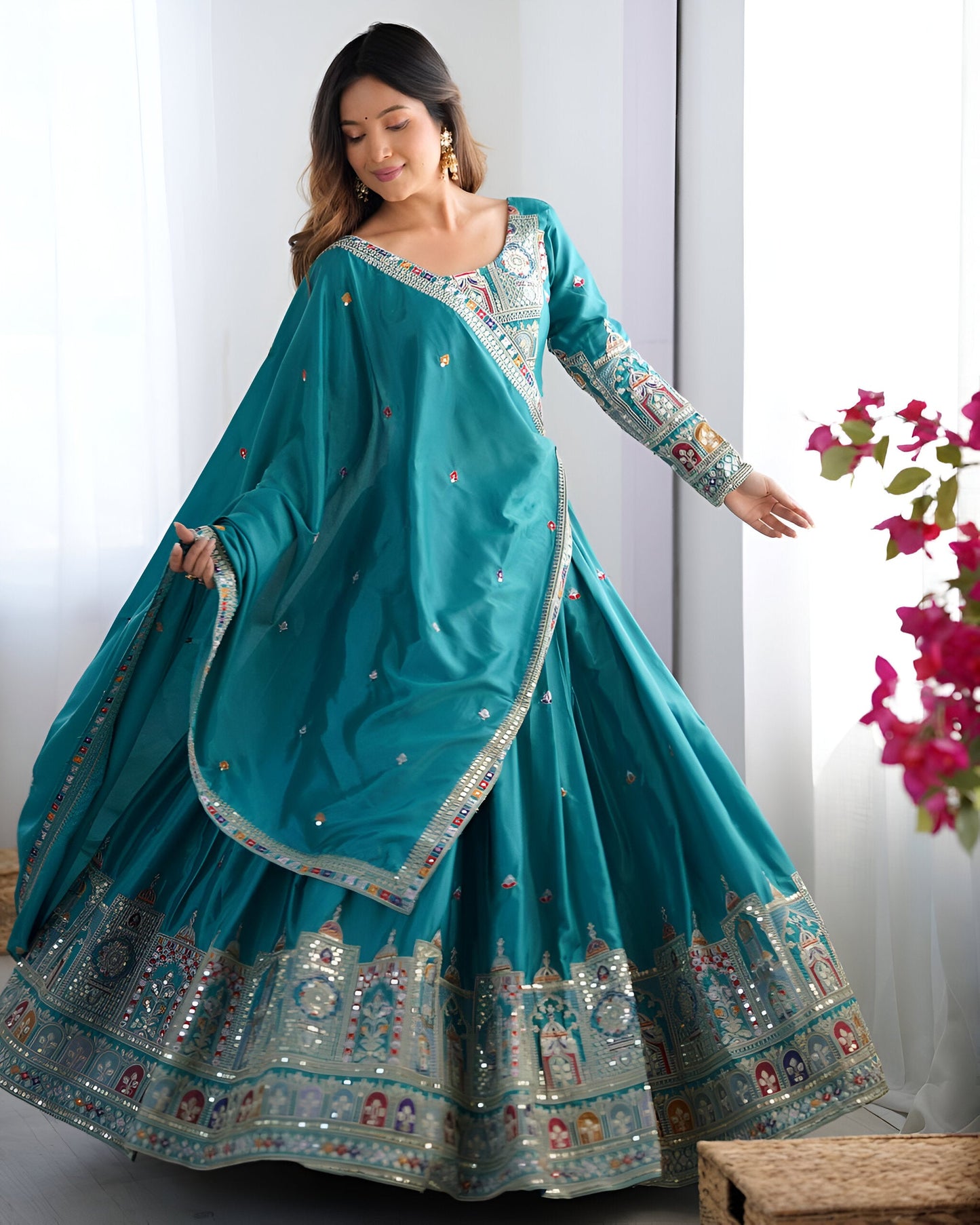 Lehenga Mart Designer Bollywood Style Wedding Wear Lehenga Choli - sky-blue