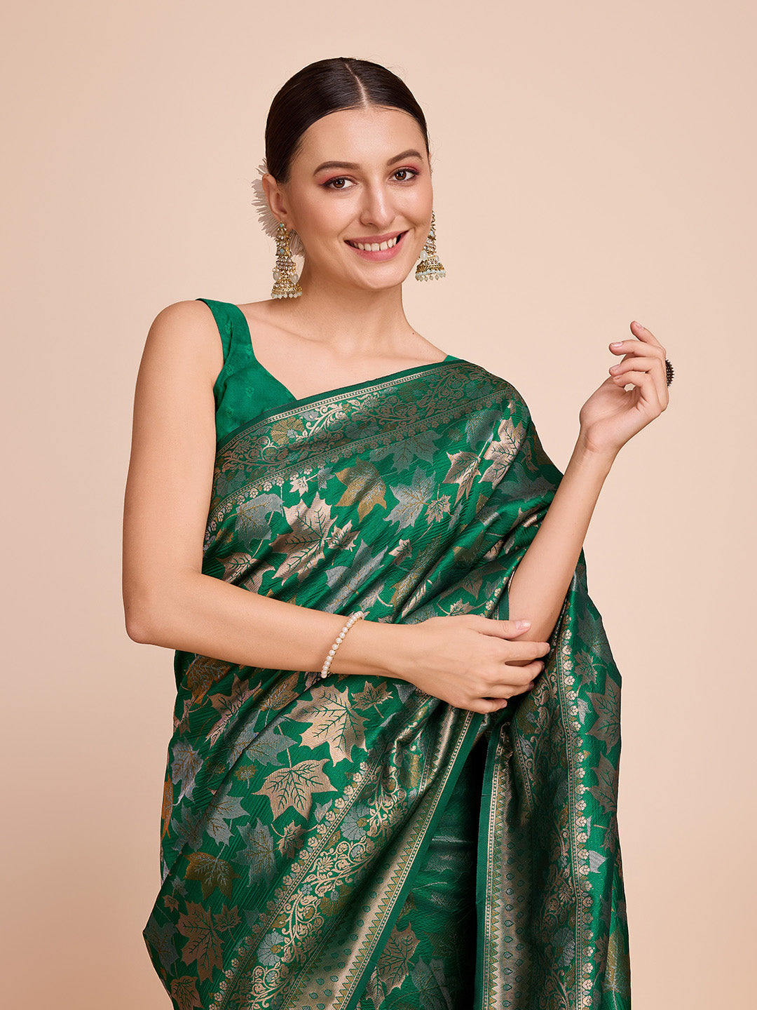 Vedant Vastram Soft Litchi Silk Banarasi Silk Saree - Green