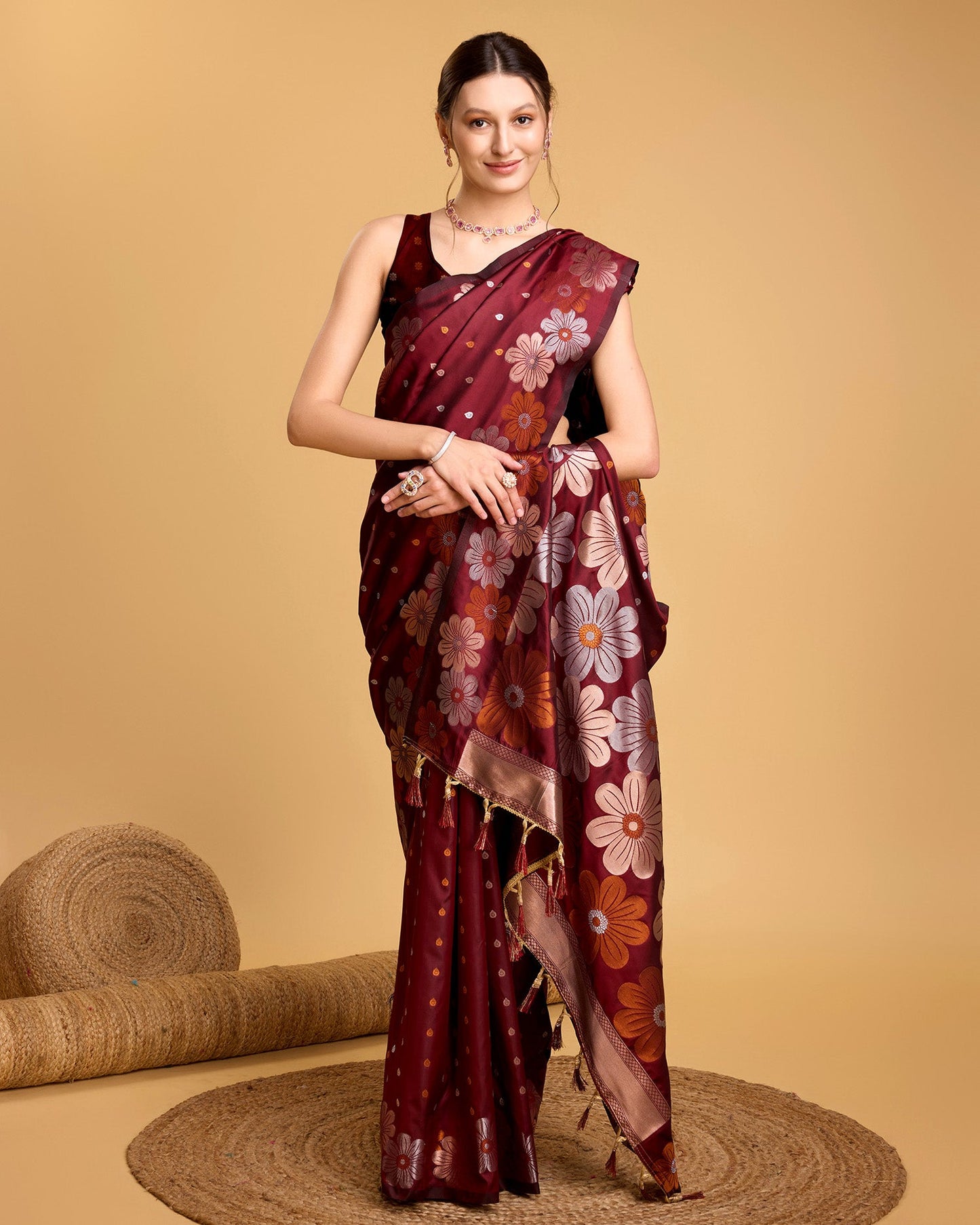 Vedant Vastram Soft Litchi Silk Banarasi Silk Saree - Maroon