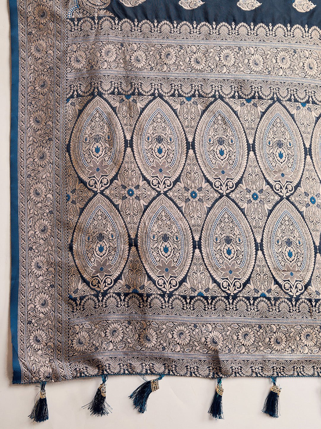 Vedant Vastram Soft Litchi SIlk Banarasi Silk Jacquard Saree - Navy Blue