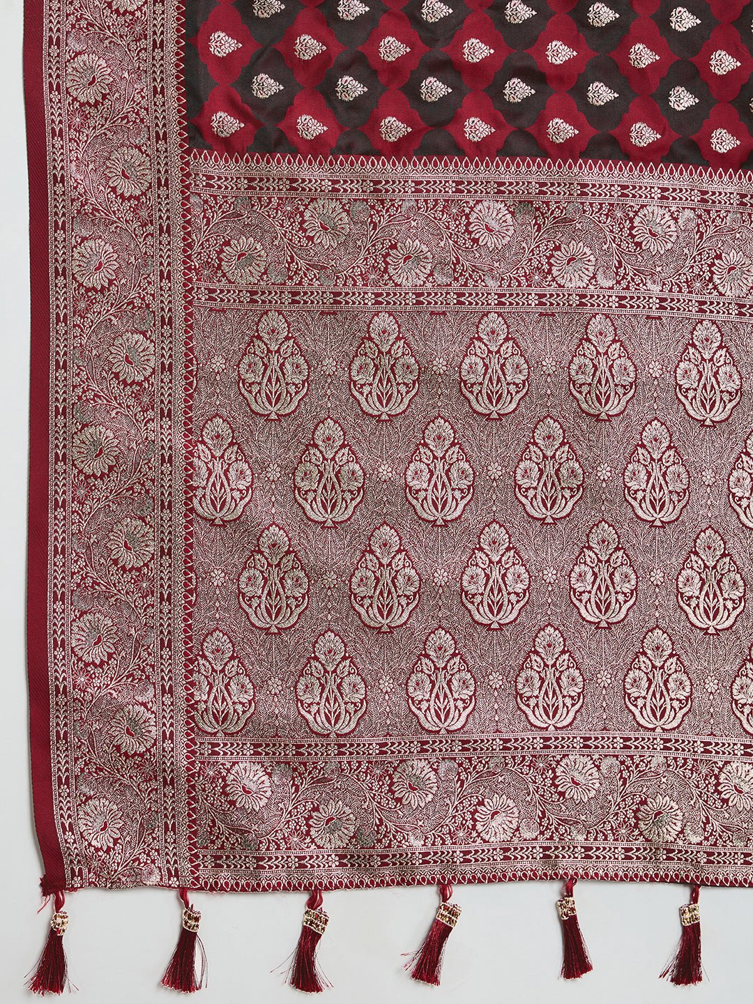 Vedant Vastram Soft Litchi SIlk Banarasi Silk Jacquard Saree - Maroon