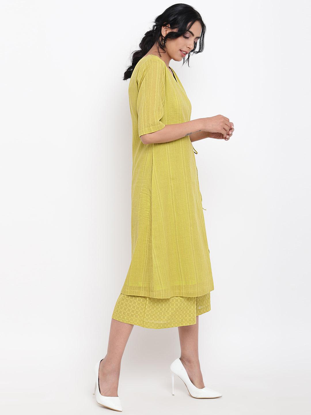 trueBrowns Green Cotton Angrakha Kurta Set | Relove