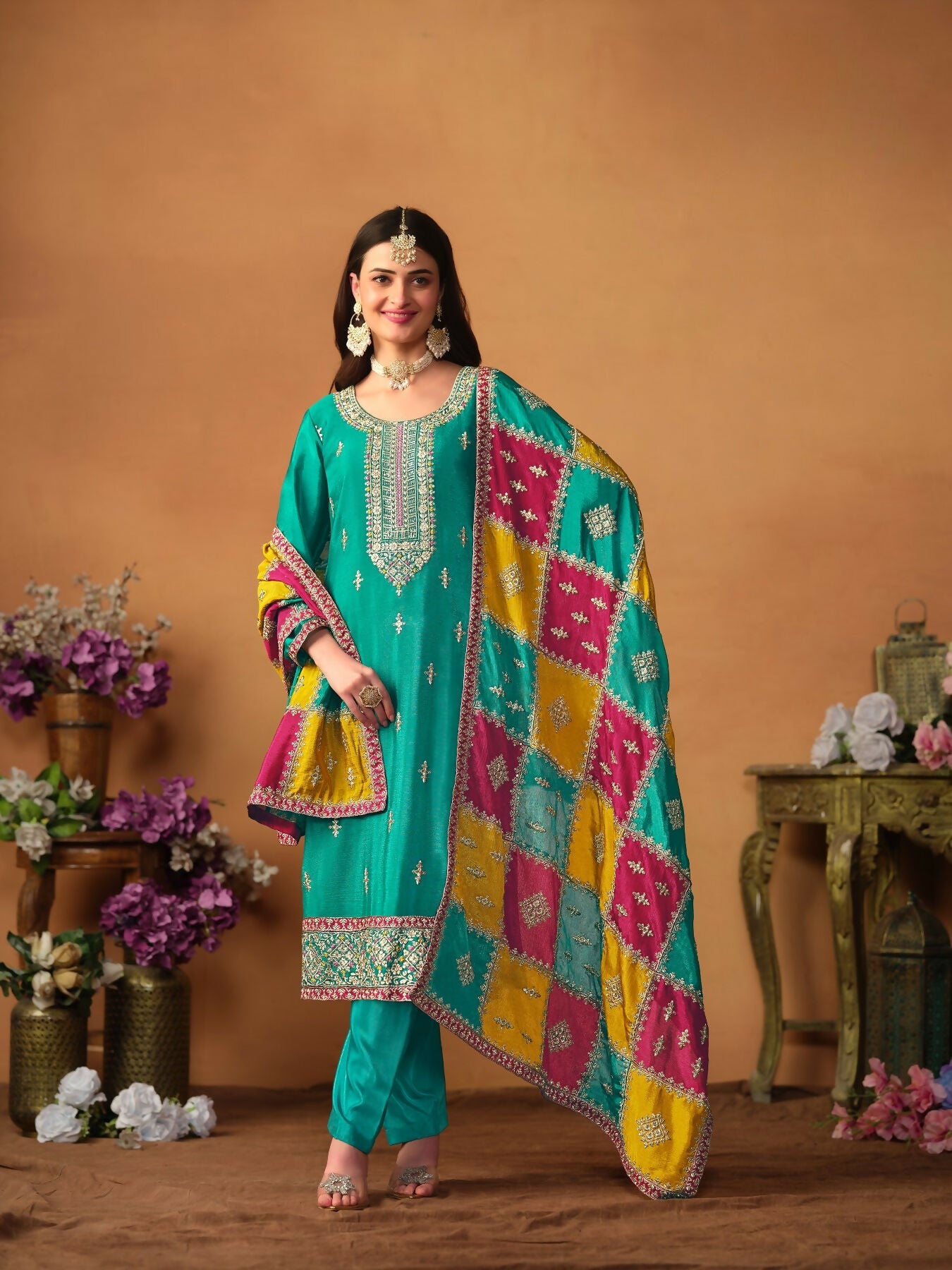 Anaita Blue Embroidered Soft Organza Salwar Suit