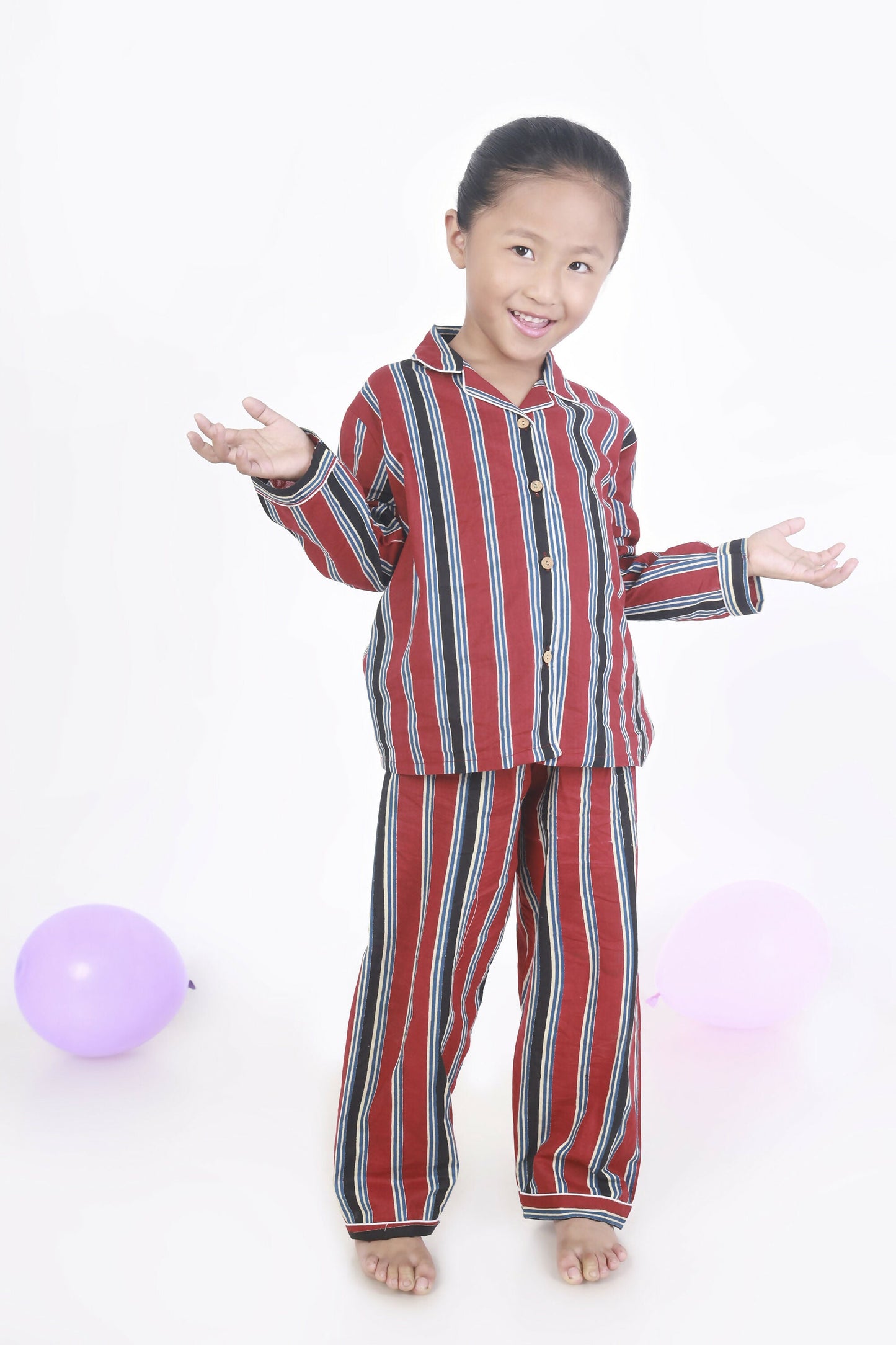 Breathables Kids Cotton Night Suit – Red Stripes Shirt & Pyjama Co-Ord Set For Boys & Girls