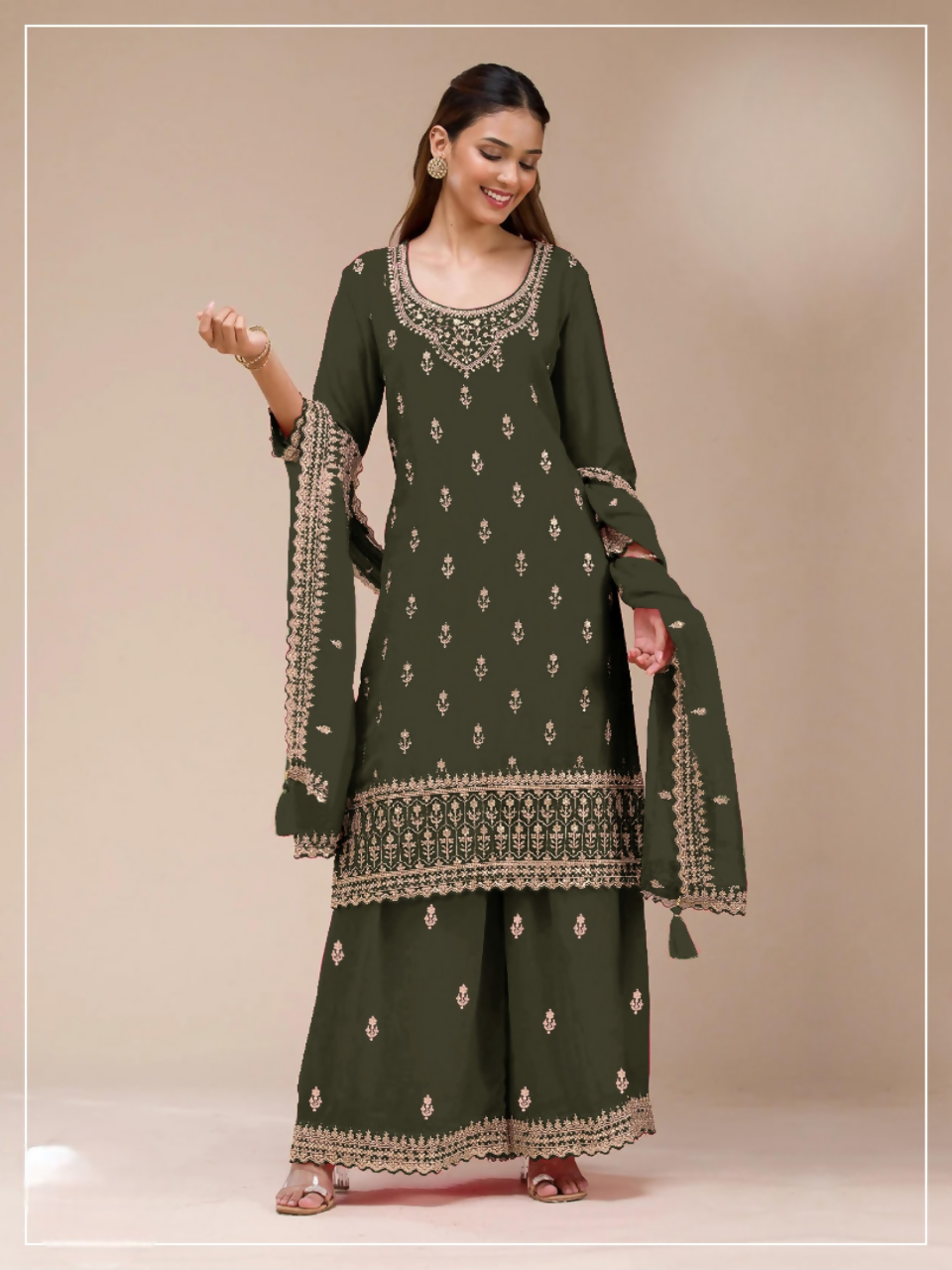 Anaita Mehendi Georgette Stitched Suit with Heavy Embroidery Work