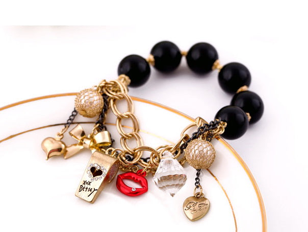 Gold-Polished Alloy Classy Beaded Charm Bracelet - The Pari