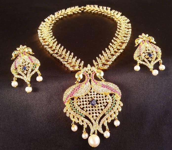 Multicolor Elegant Peacock Bridal Neck Set with Earrings
