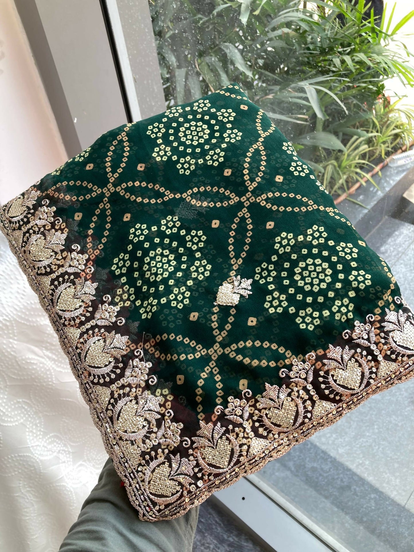 Teeya Creation New Trendy Leheriya Bandhani Georgette Saree For Daily Wear -Green