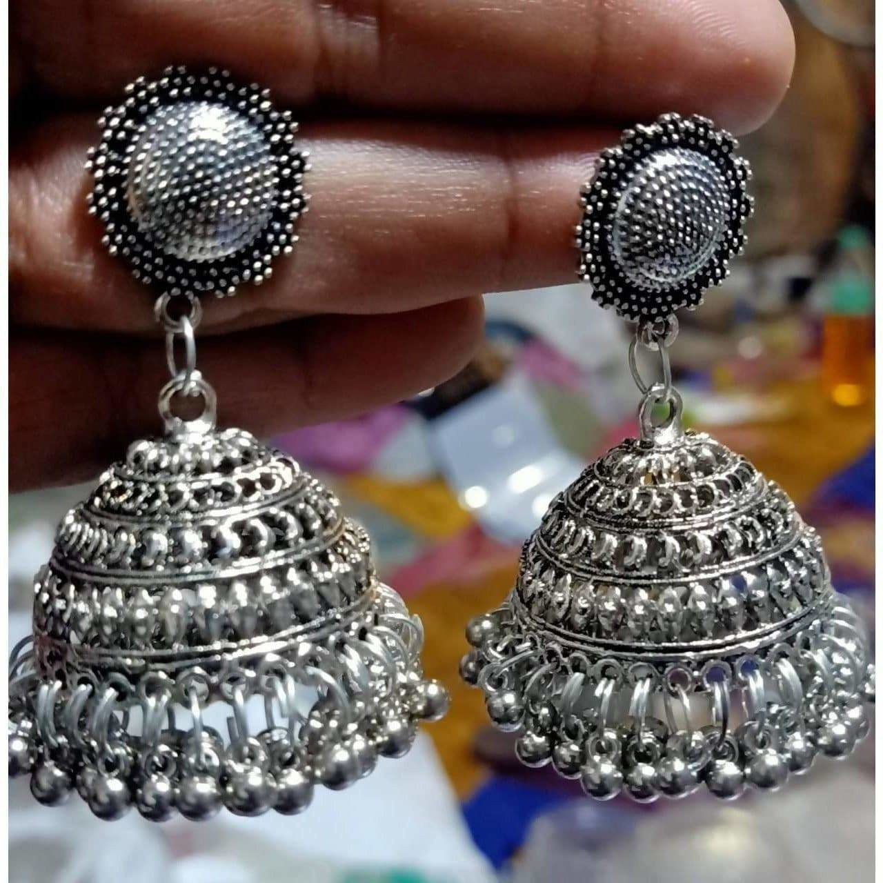 MS Fashion India Oxidized Designer Crafted Traditional Jhumka Brass Jhumki Earrings
