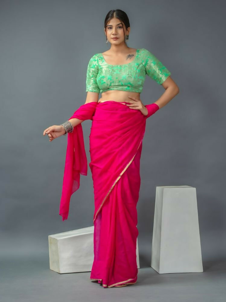 Amodini Designer Studio Women's Banarsi Brocade Rama Green Blouse