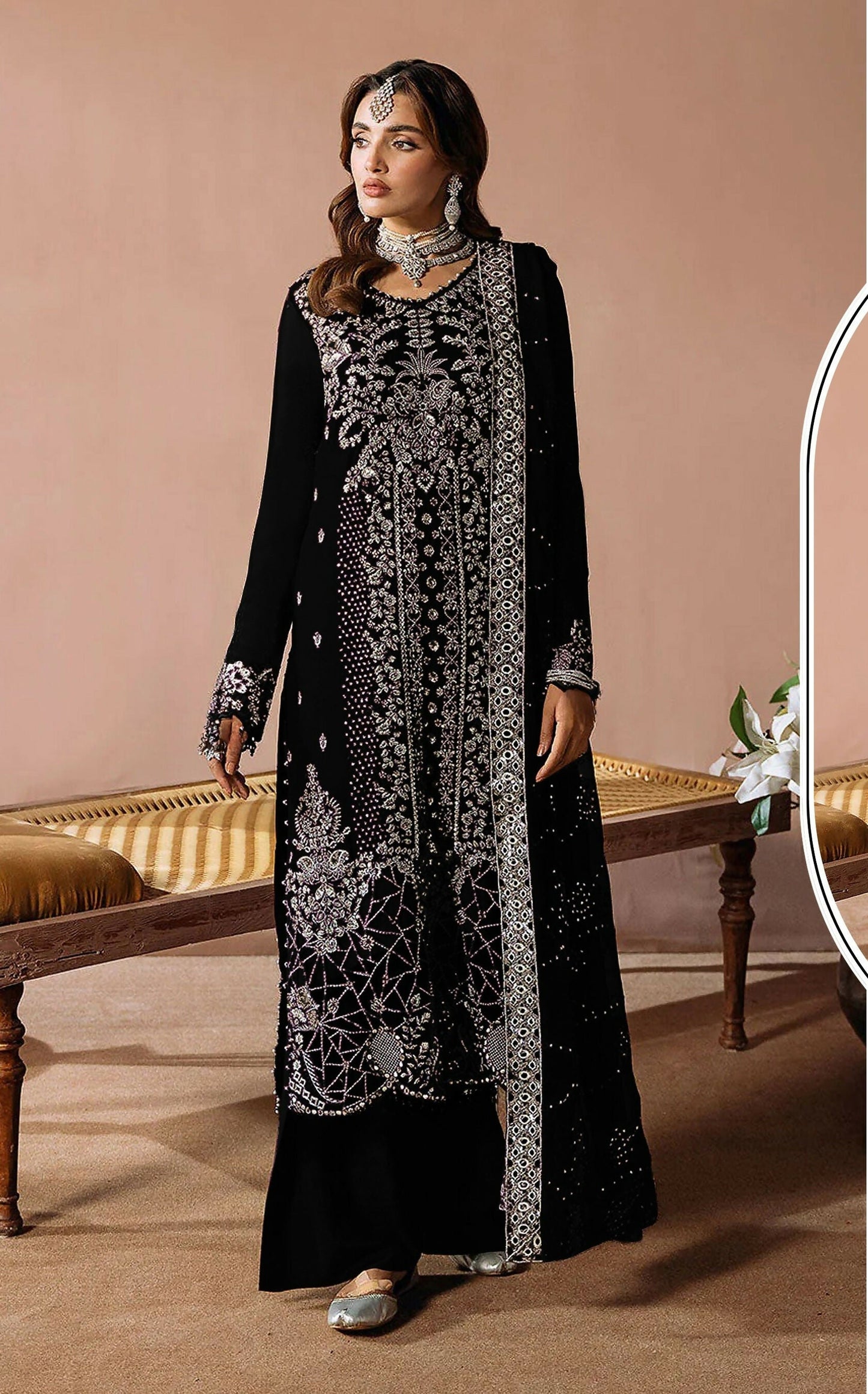 Anaita Black Velvet Suit with Embroidery Sequence Work