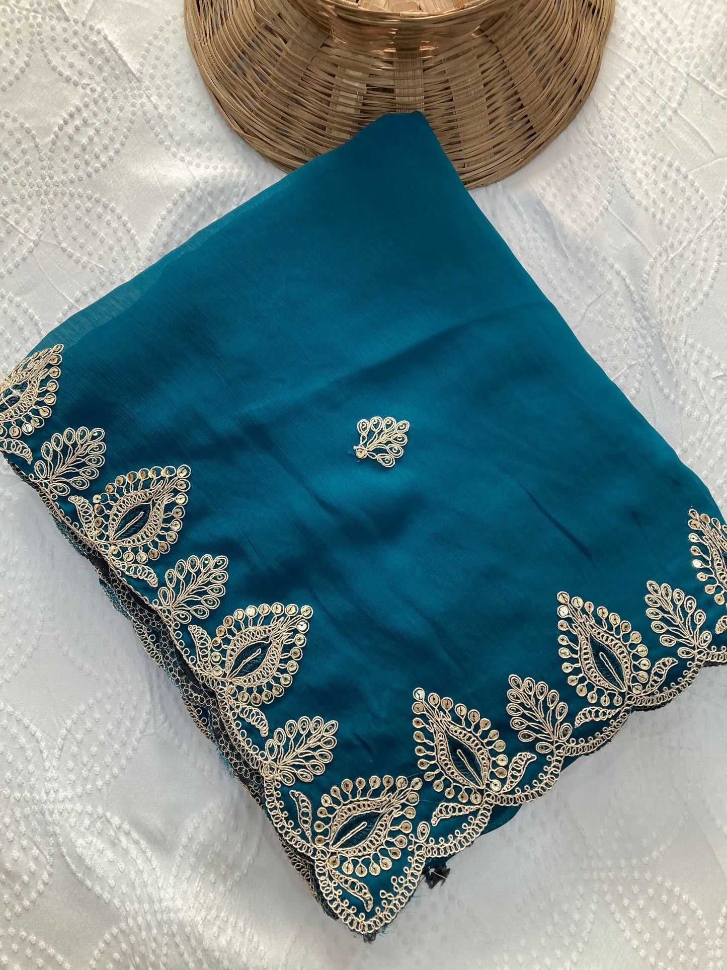 Teeya Creation New Trendy Party Wear Soft Satin Chiffon Saree-Teal