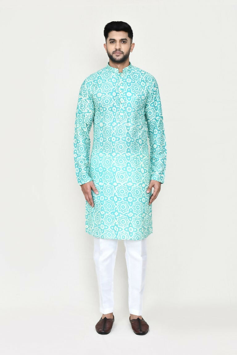 Joban Fashion Blue Colored Rayon Fabric Kurta With Straight Fit Pant