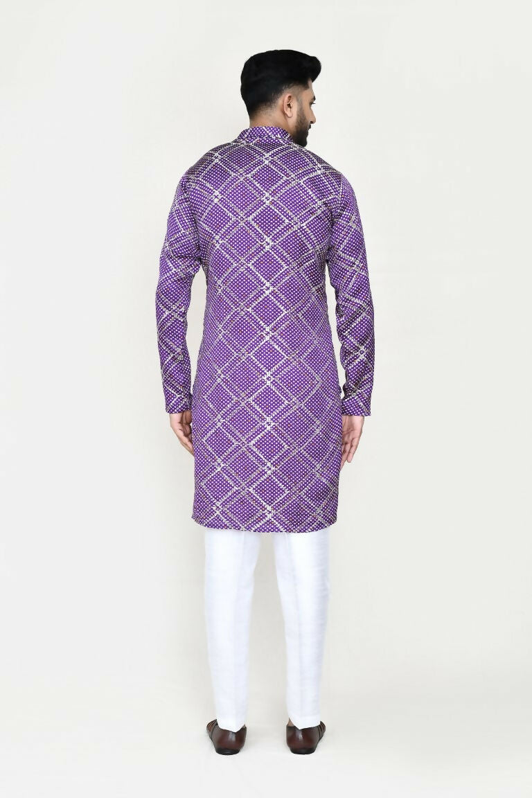 Joban Fashion Purple Colored Silk With Sequence Work Fabric Kurta With Straight Fit Pant