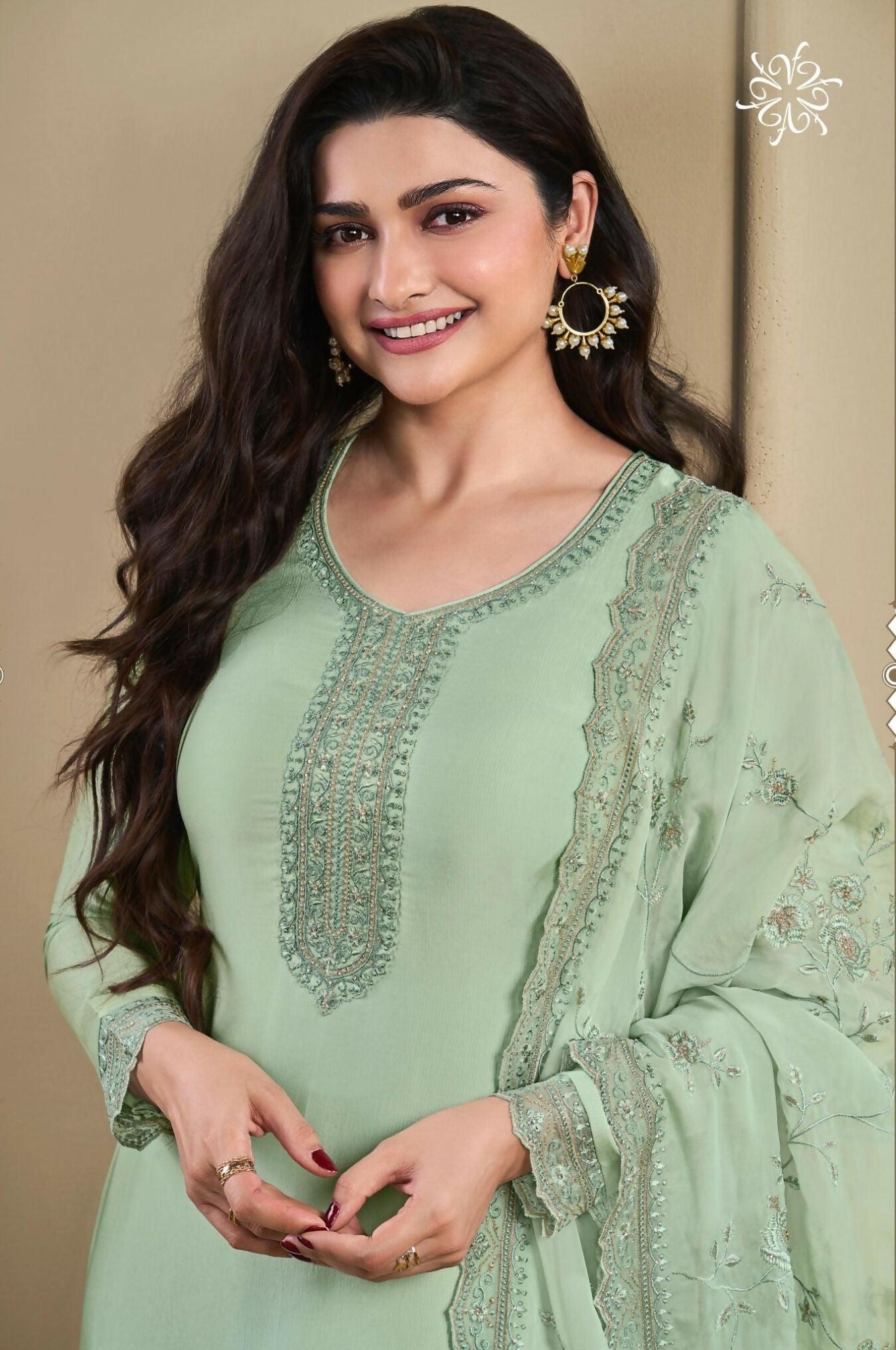 Anaita Green Heavy Natural Crepe Stitched Suit with Embroidery & Zarkhan Work