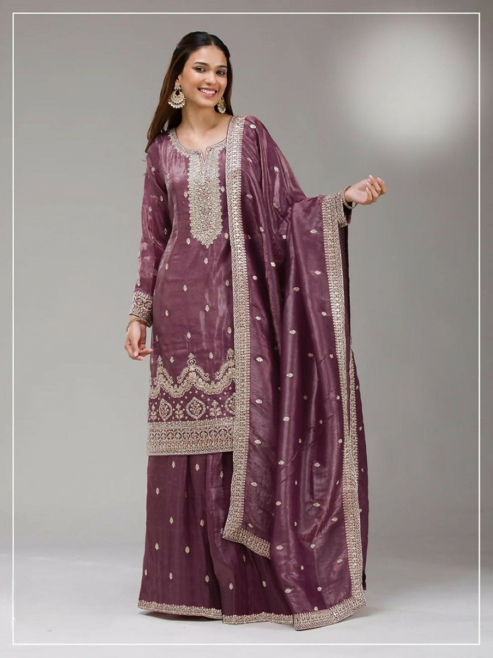Anaita Purple Gold Crush Stitched Suit with Embroidery & Sequins Work