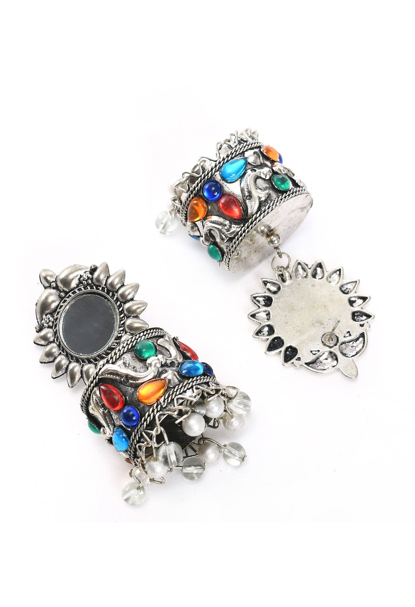 Mominos Fashion Johar Kamal Women Multi Kundan Oxidised Jhumkas