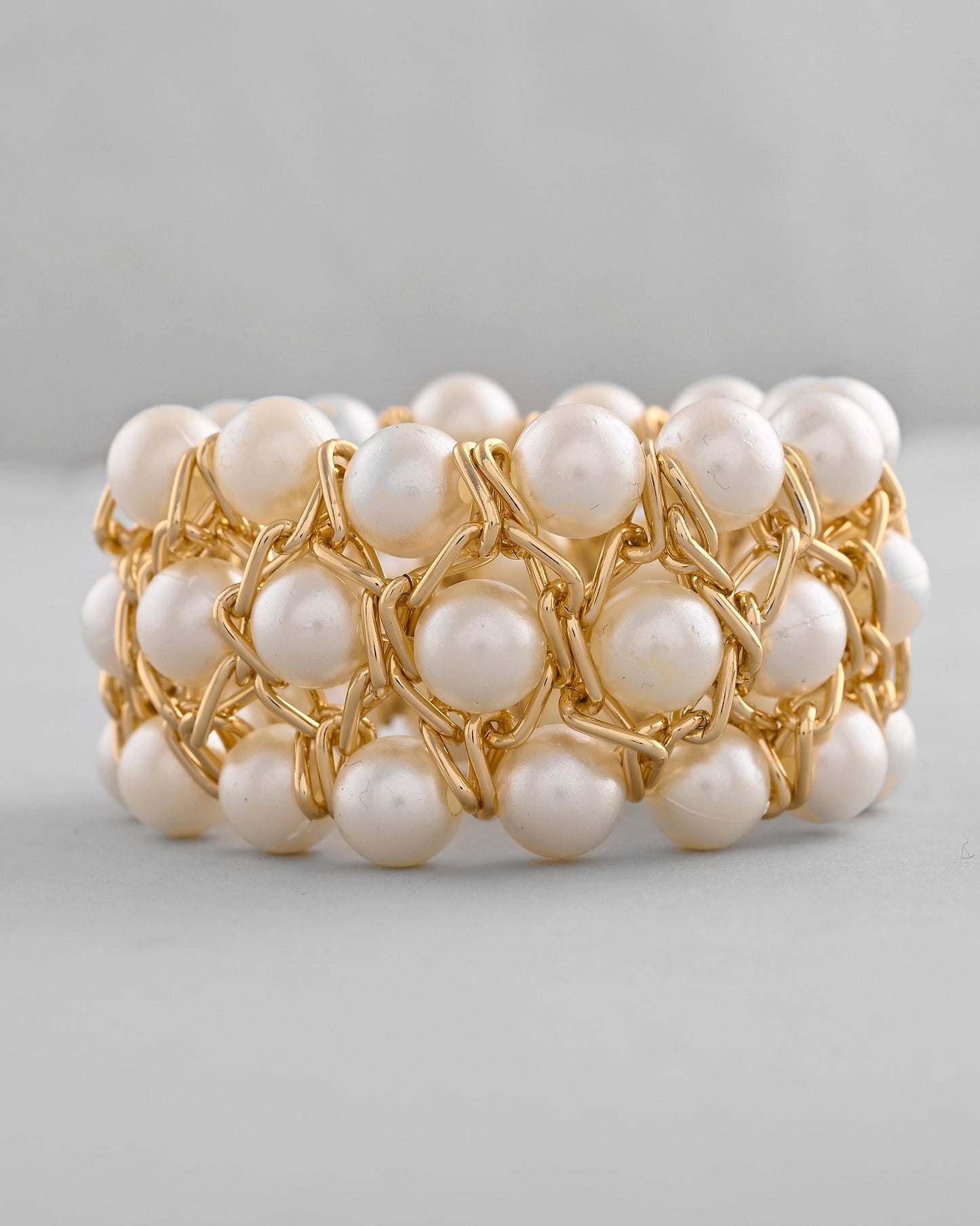 VOJ Women White and Gold Toned Perals Gold-Polished Multi Strand Bracelet