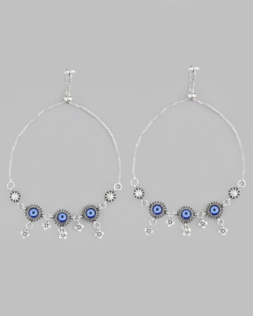 VOJ Pack of 2 Silver Plated Evel Eye Anklets