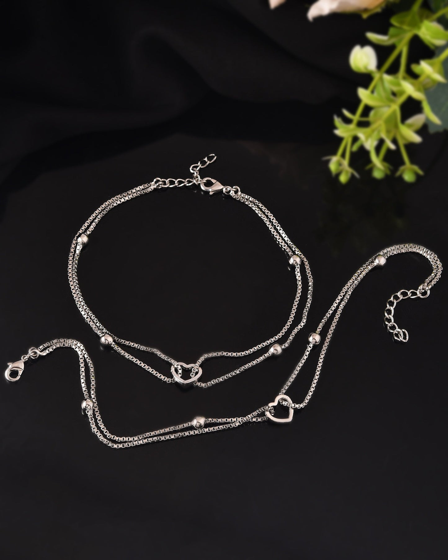 VOJ Set of 2 Stainless Steel Handcrafted Anklet