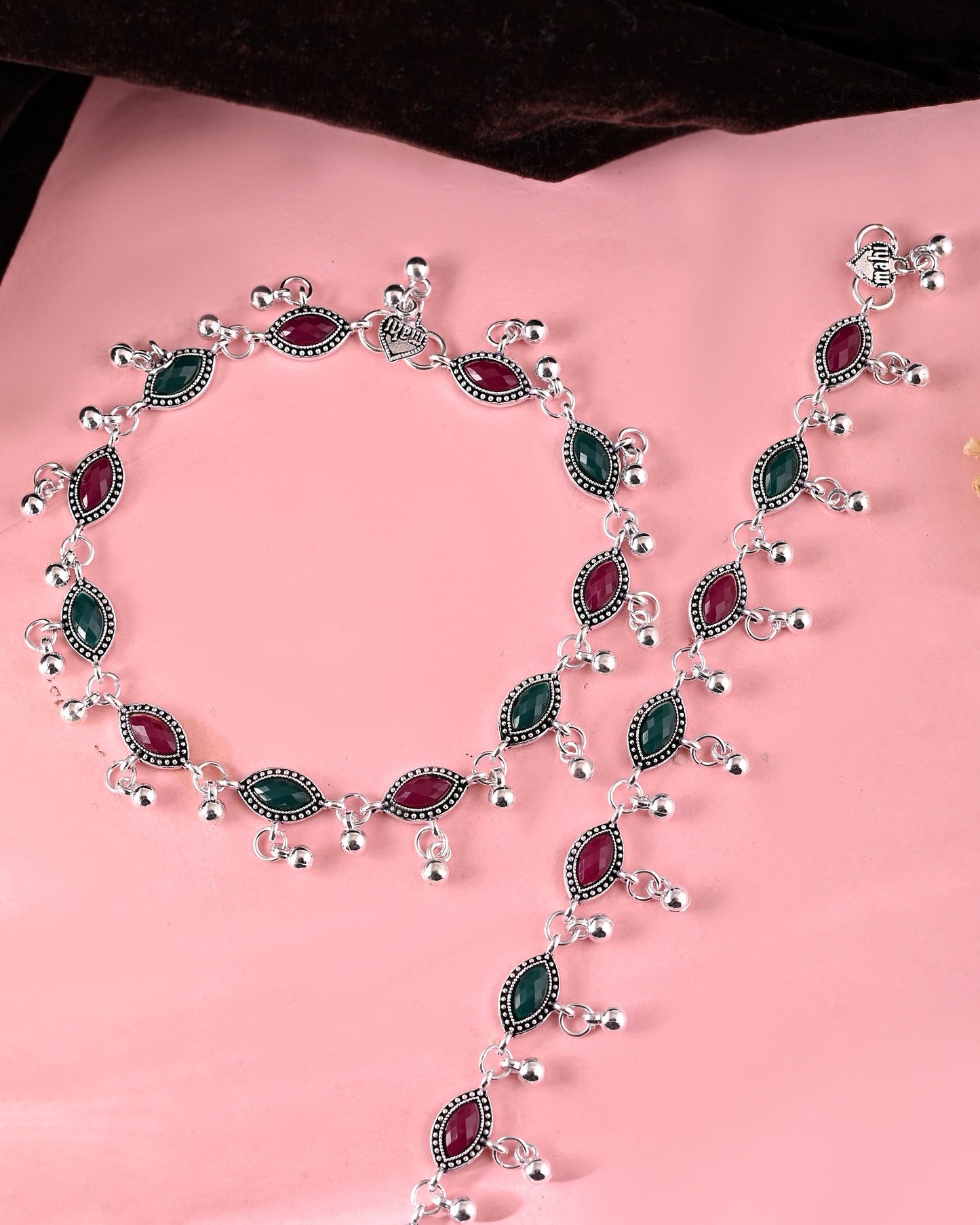 VOJ Set of 2 Stone Studded Designer Anklet