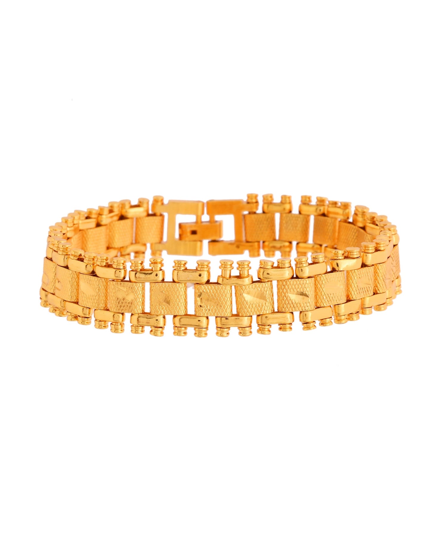 VOJ Gold Polished Handcrafted Stainless Steel Linked Bracelet For Men