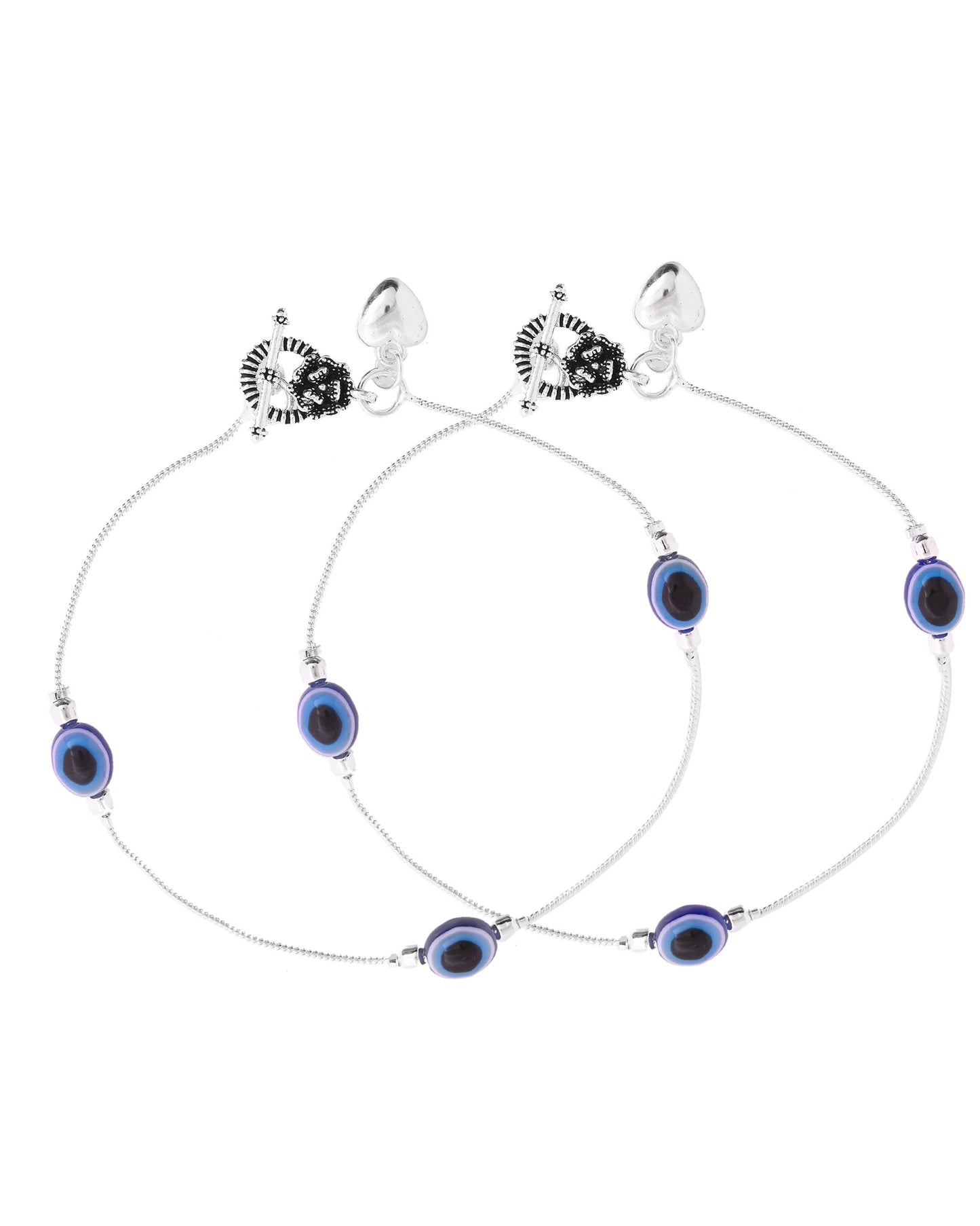 VOJ Set Of 2 Silver-Plated Stainless Steel Evil Eye Studded Anklet