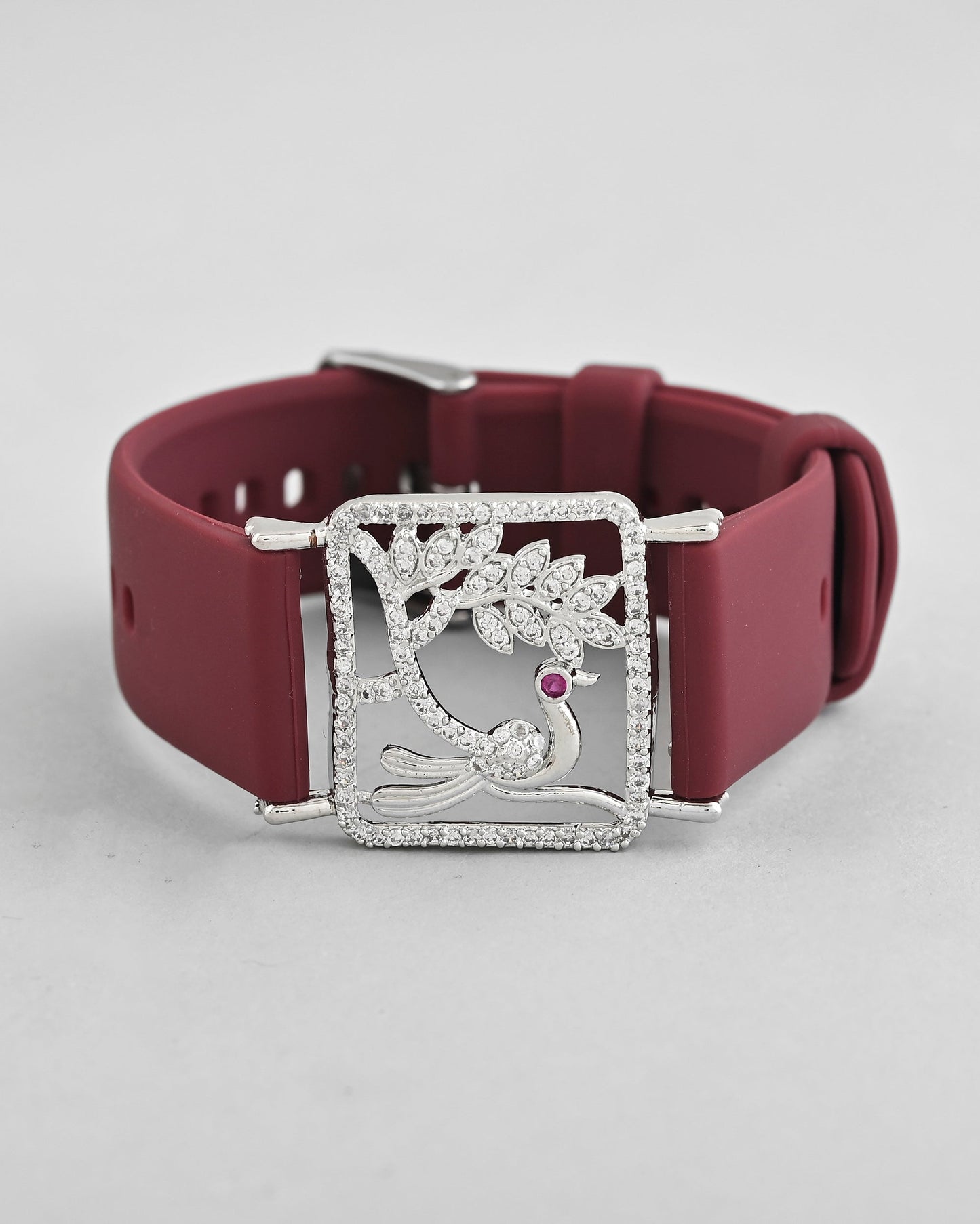 VOJ Silver Plated AD Stone Studded Belt Bracelet
