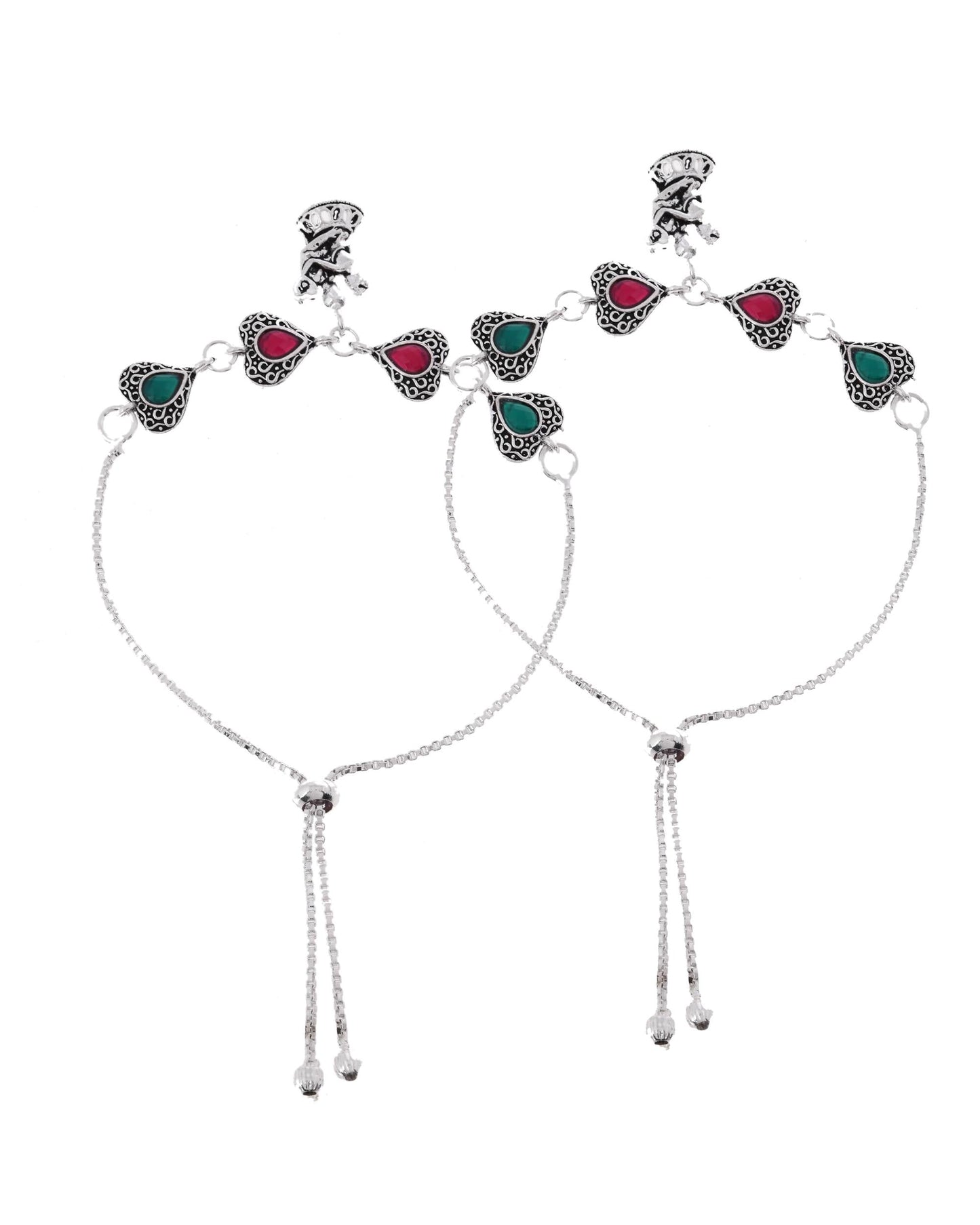VOJ Set of 2 Silver Plated Dancing Couple Anklet