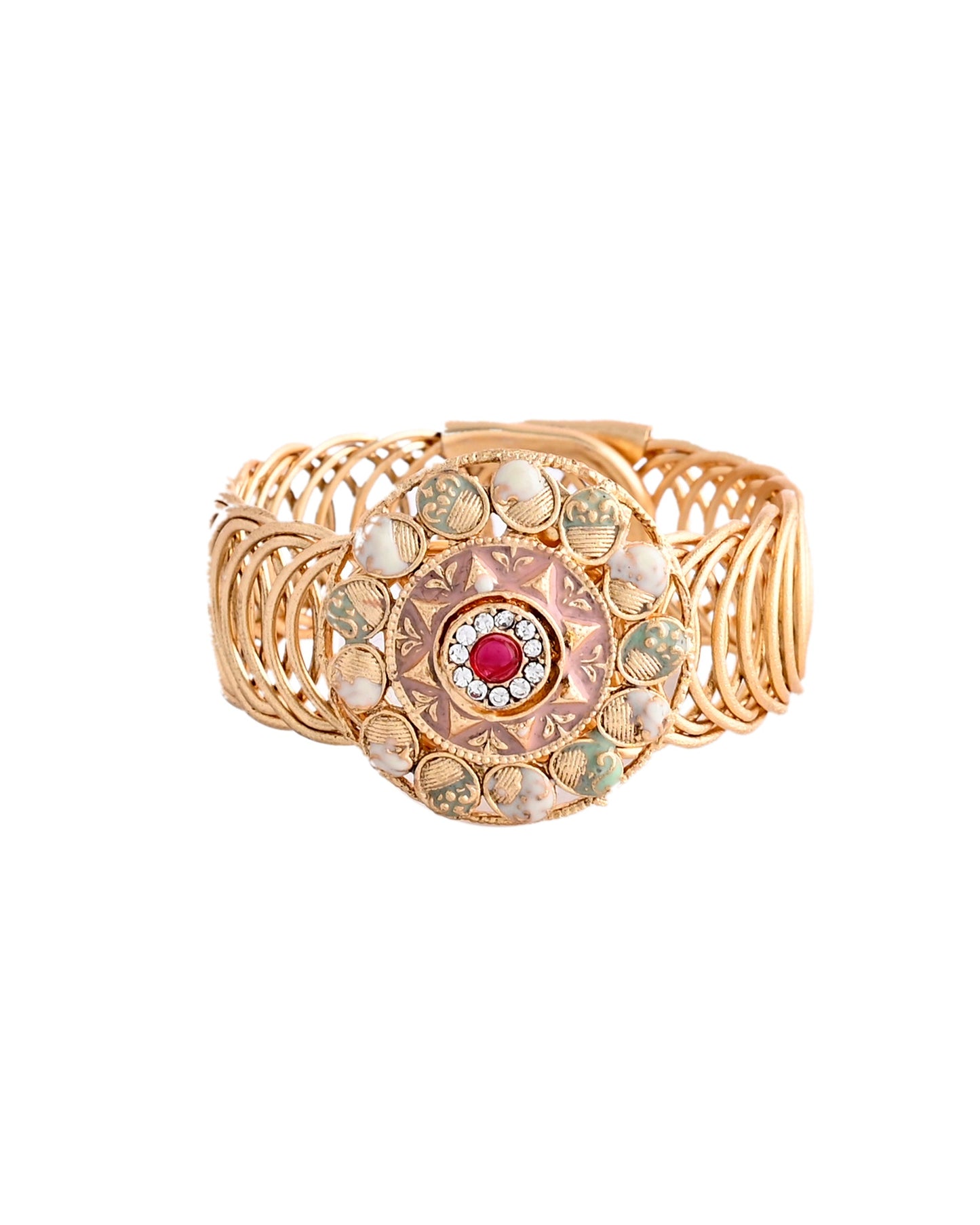 VOJ Kundan Studded Circular Women's Bracelet