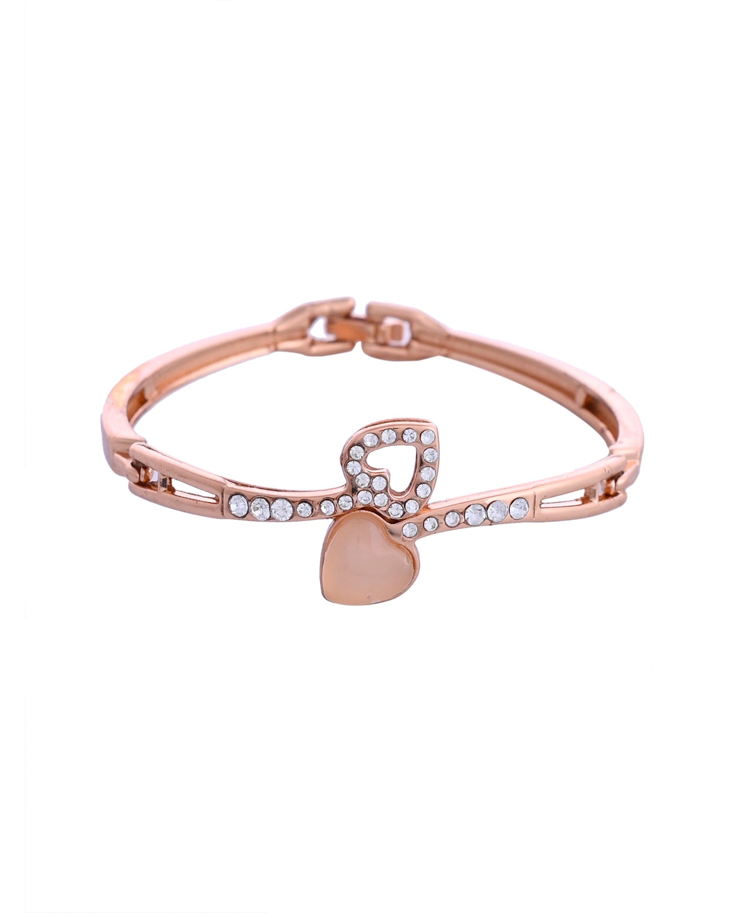 VOJ Gold-Polished Heart Shaped Stone Studded Kada Bracelet