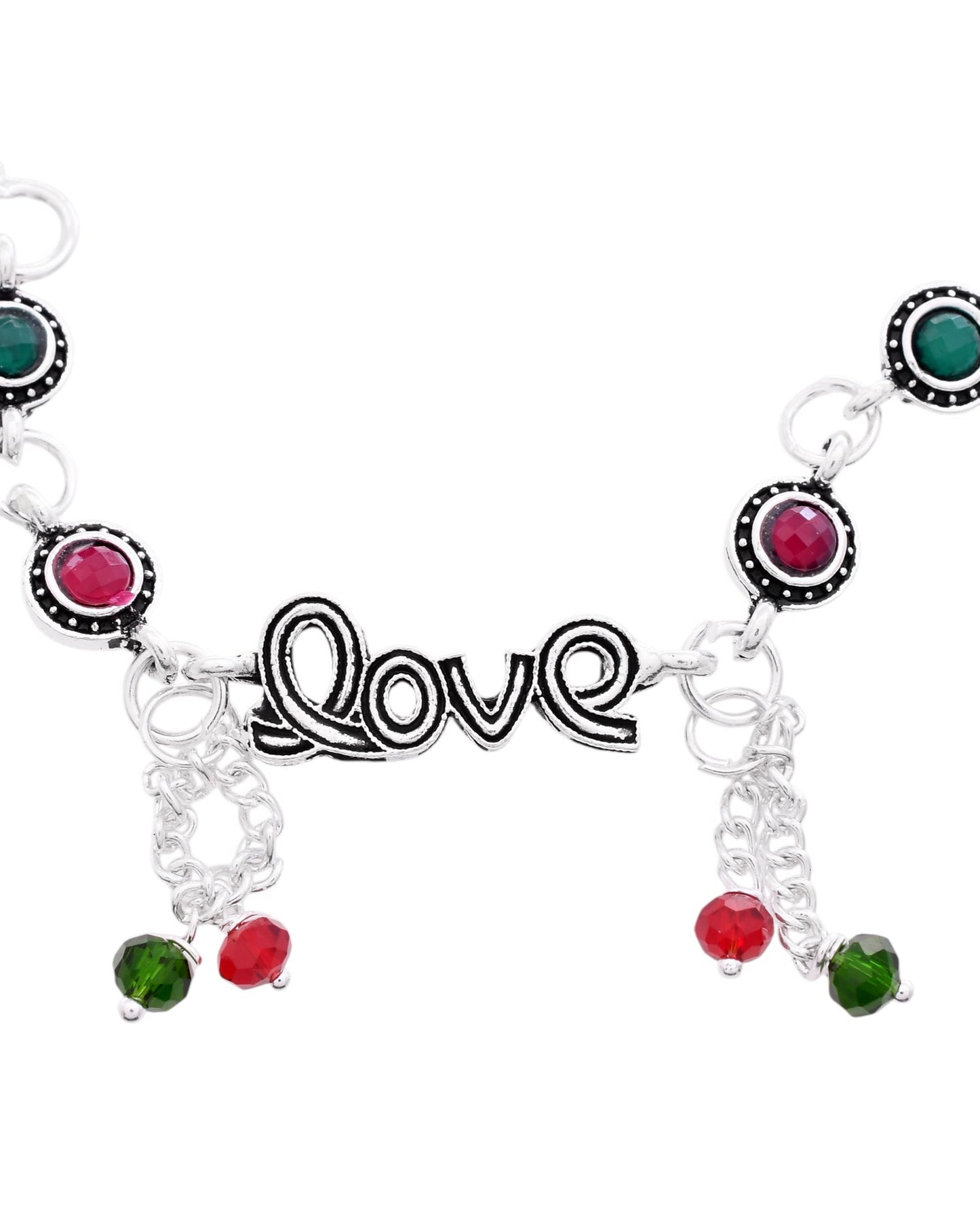 VOJ Set of 2 Silver Plated Love Meenakari Anklet