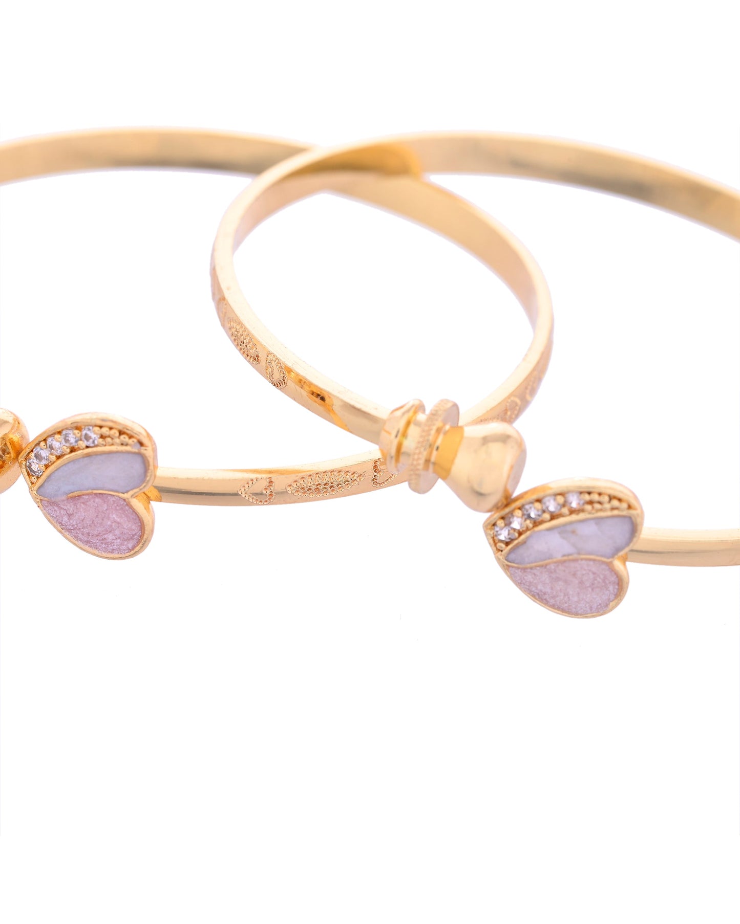 VOJ Set of 2 Gold-Polished Stone Studded Heart Shaped Bangles