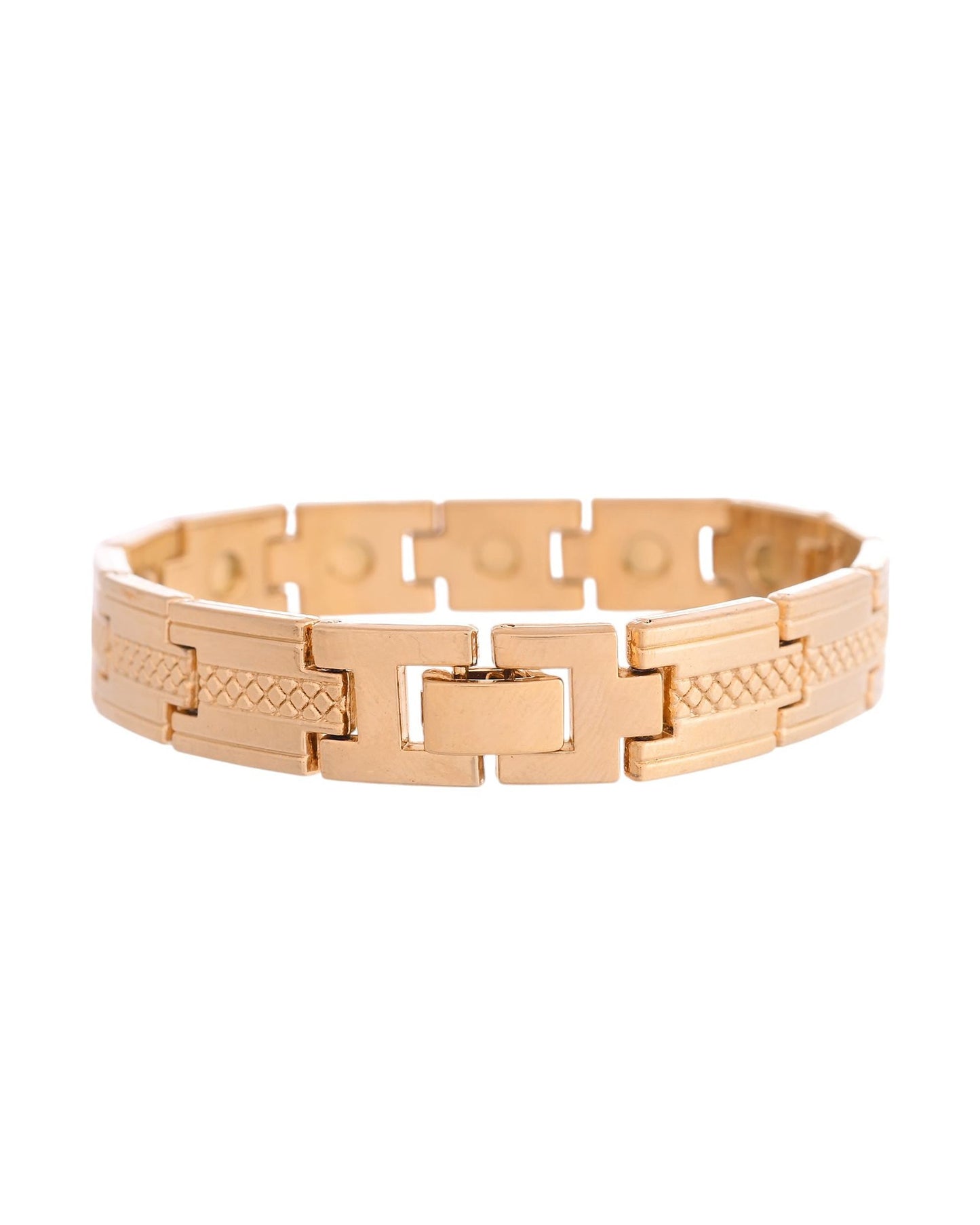 VOJ Men Gold-Toned Stainless Steel Grid Pattern Chain Bracelet