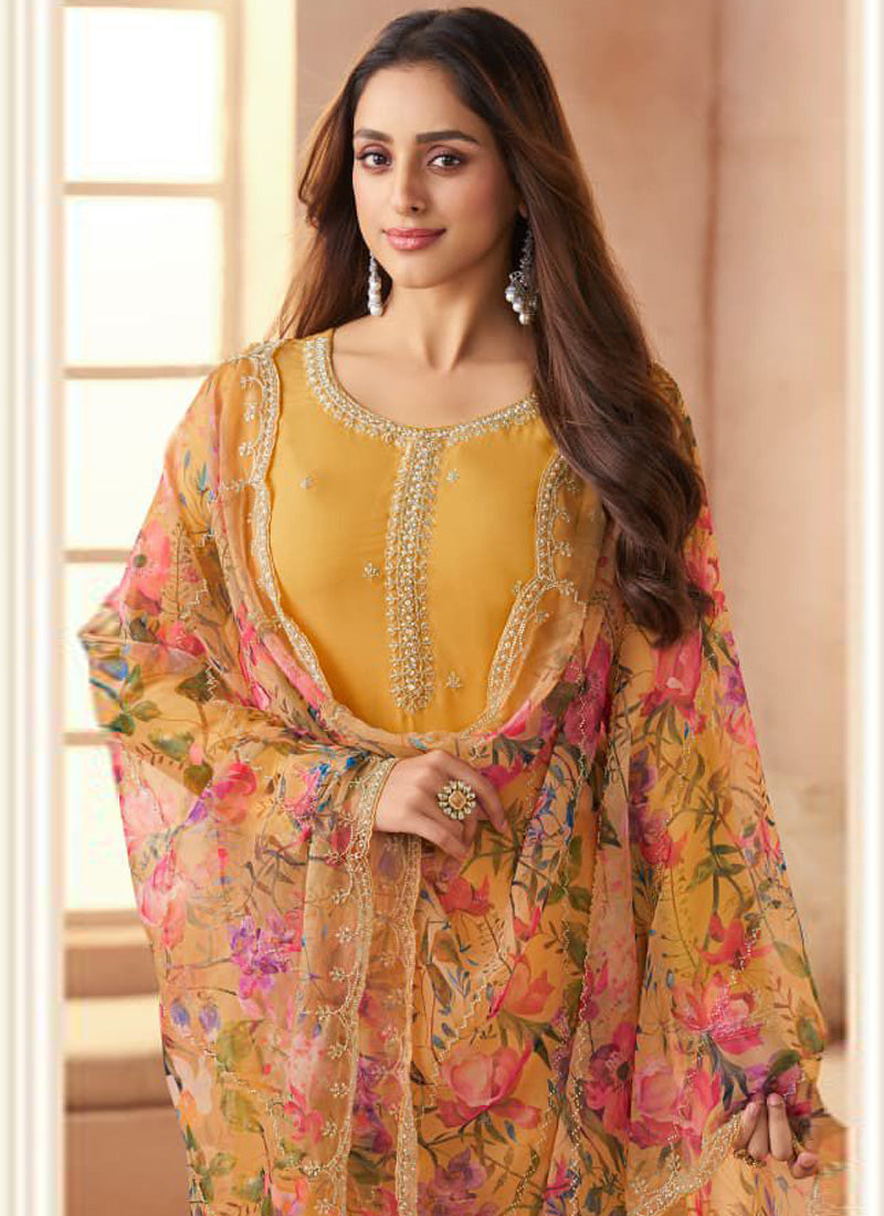 Vegaa Fashion Dark-Yellow Soft Chiffon Salwar Suit